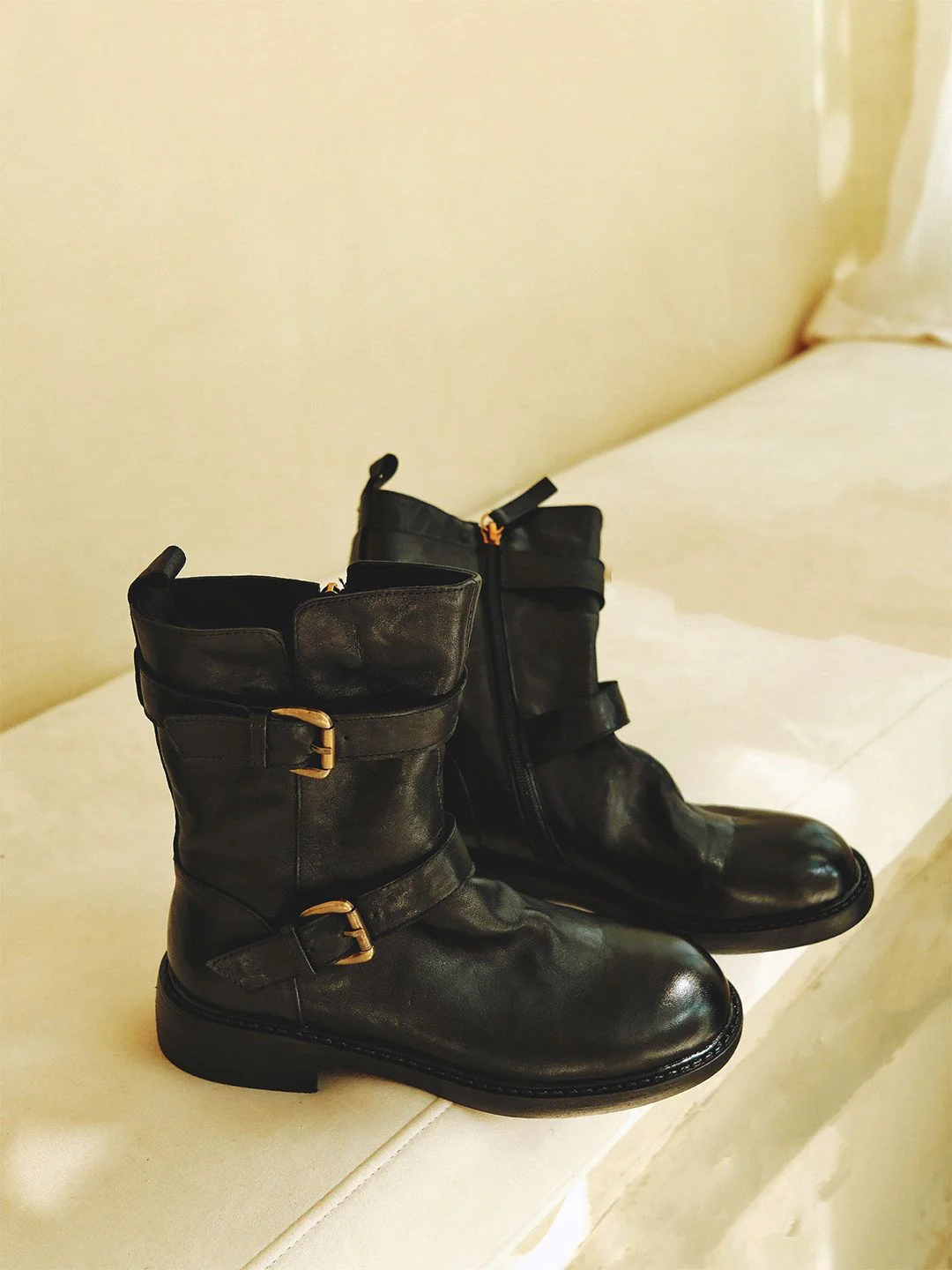 Top Grain Leather Double-Buckle Moto Boot - Image 2