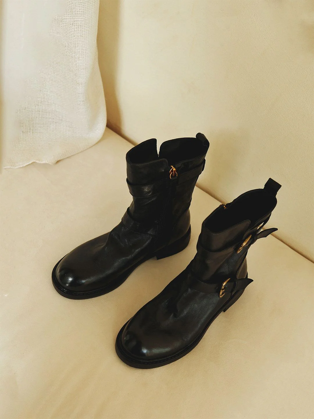 Top Grain Leather Double-Buckle Moto Boot - Image 3