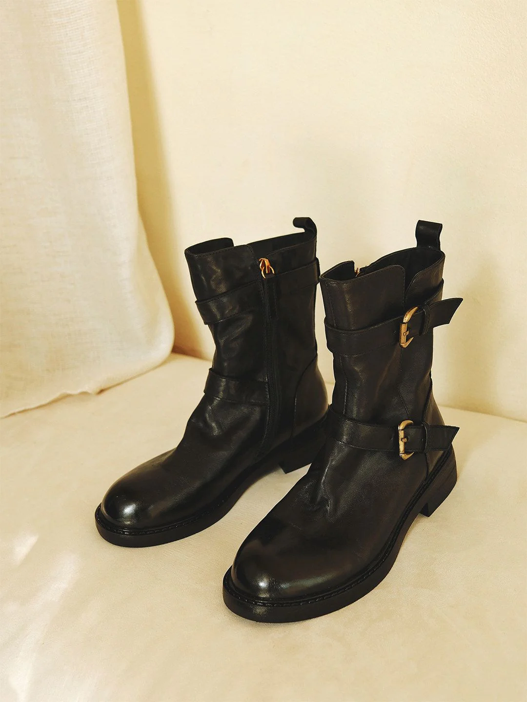 Top Grain Leather Double-Buckle Moto Boot - Image 4