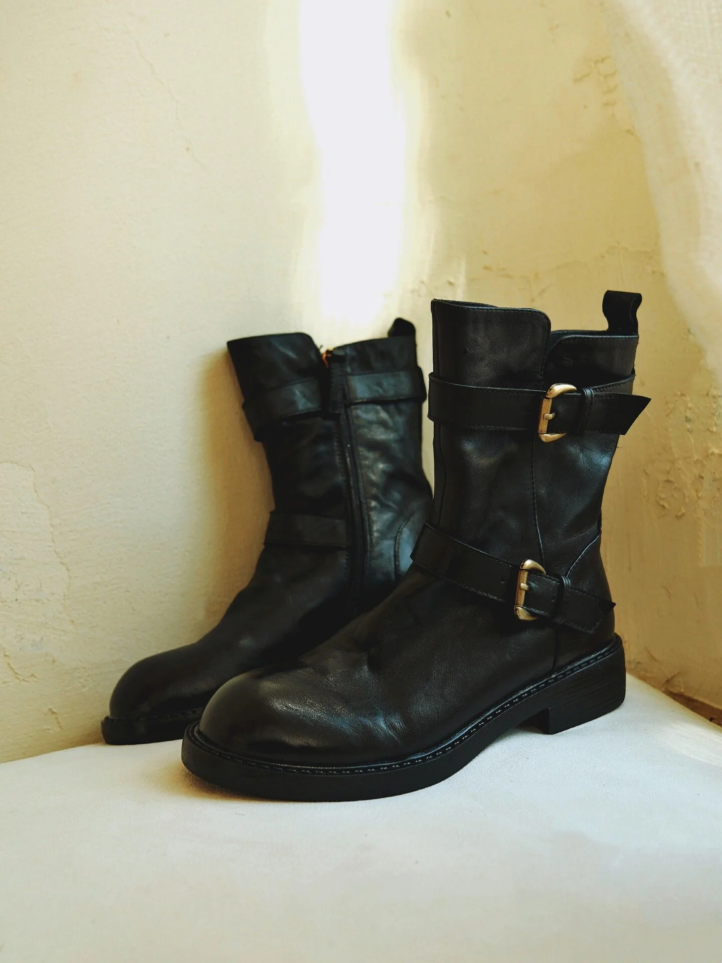 Top Grain Leather Double-Buckle Moto Boot - Image 5