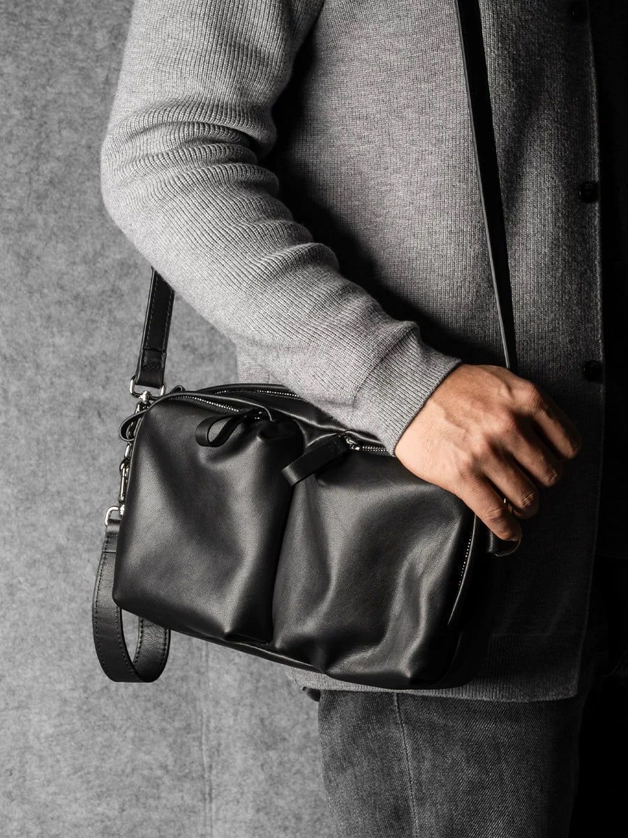 Top-Grain Leather Double-Panel Crossbody Bag