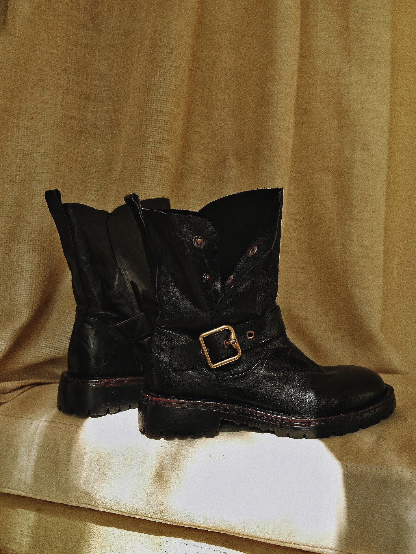 Top Grain Leather Foldover Buckle Boots