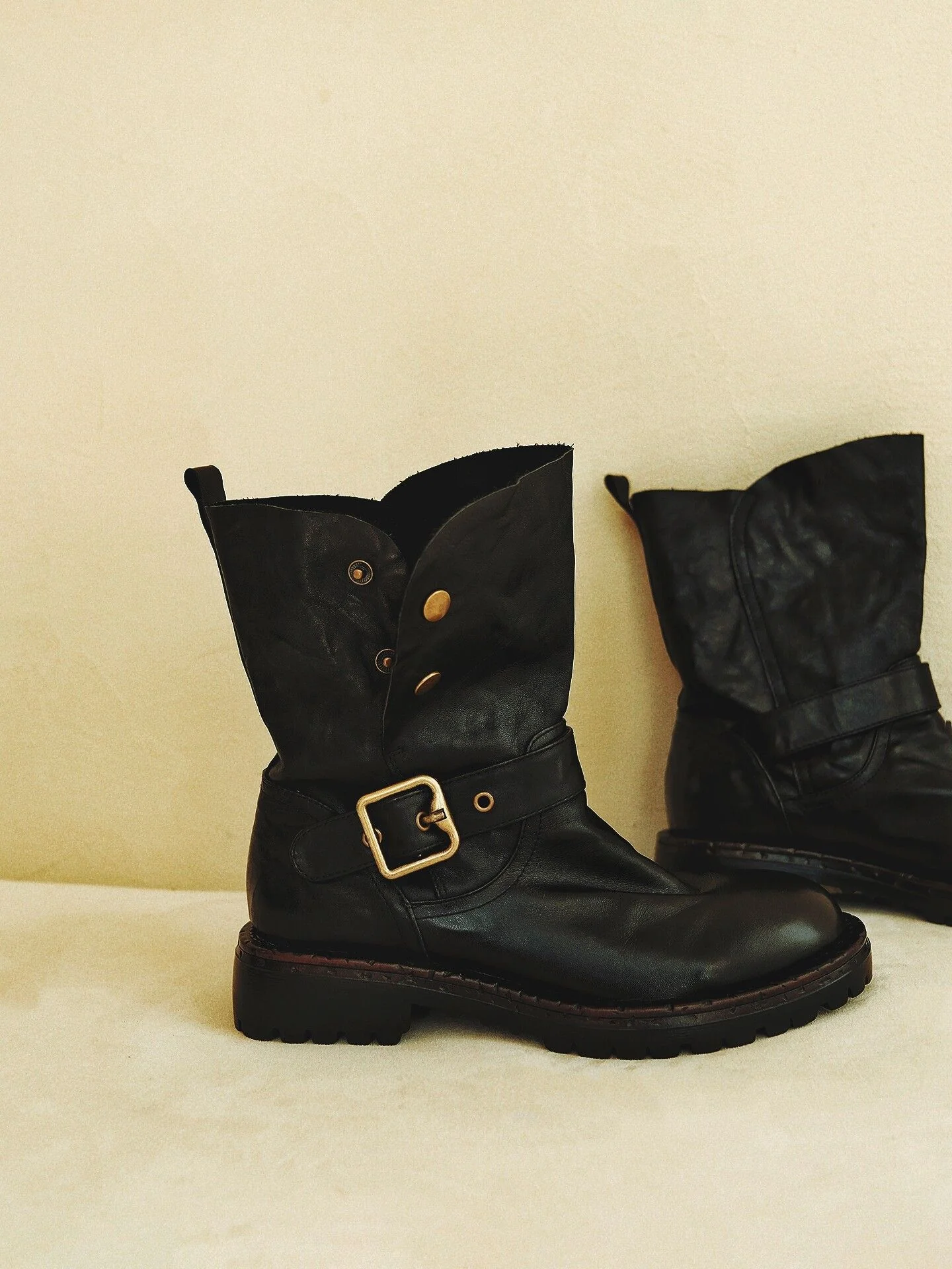Top Grain Leather Foldover Buckle Boots - Image 2