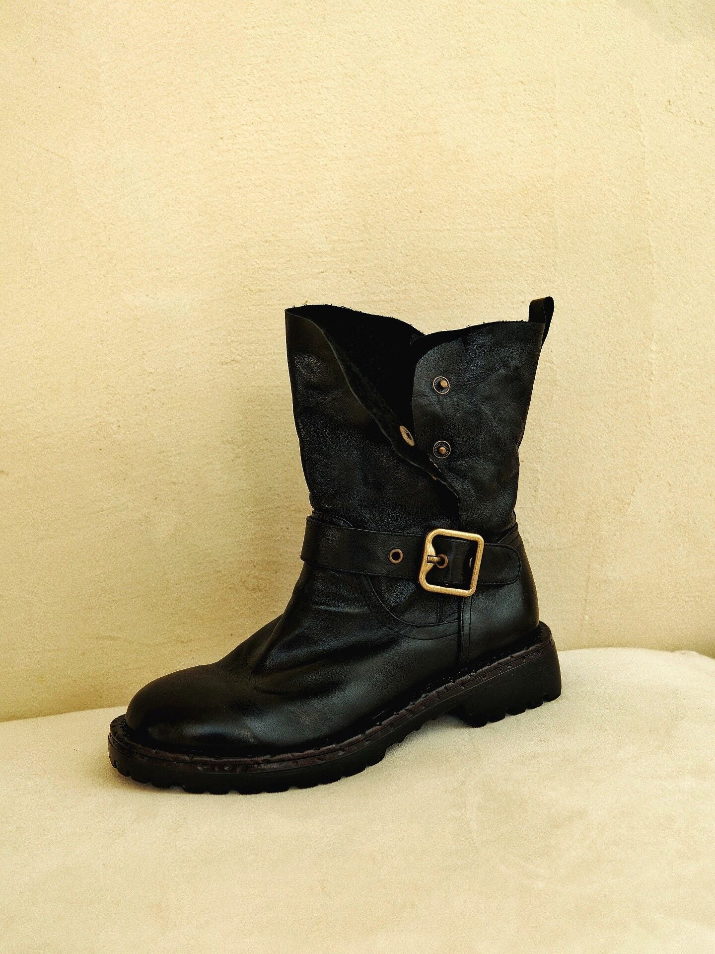 Top Grain Leather Foldover Buckle Boots - Image 3