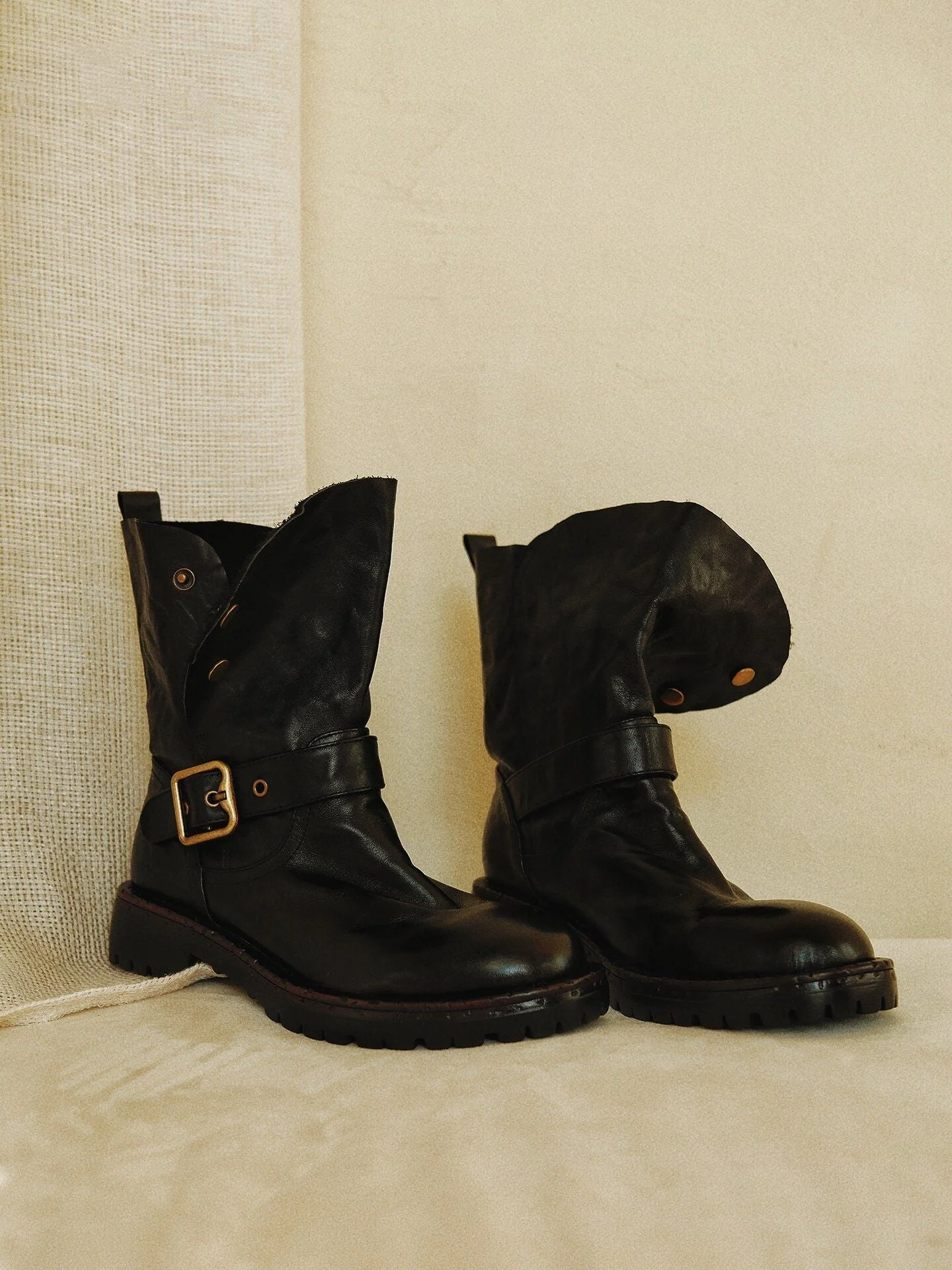Top Grain Leather Foldover Buckle Boots - Image 6