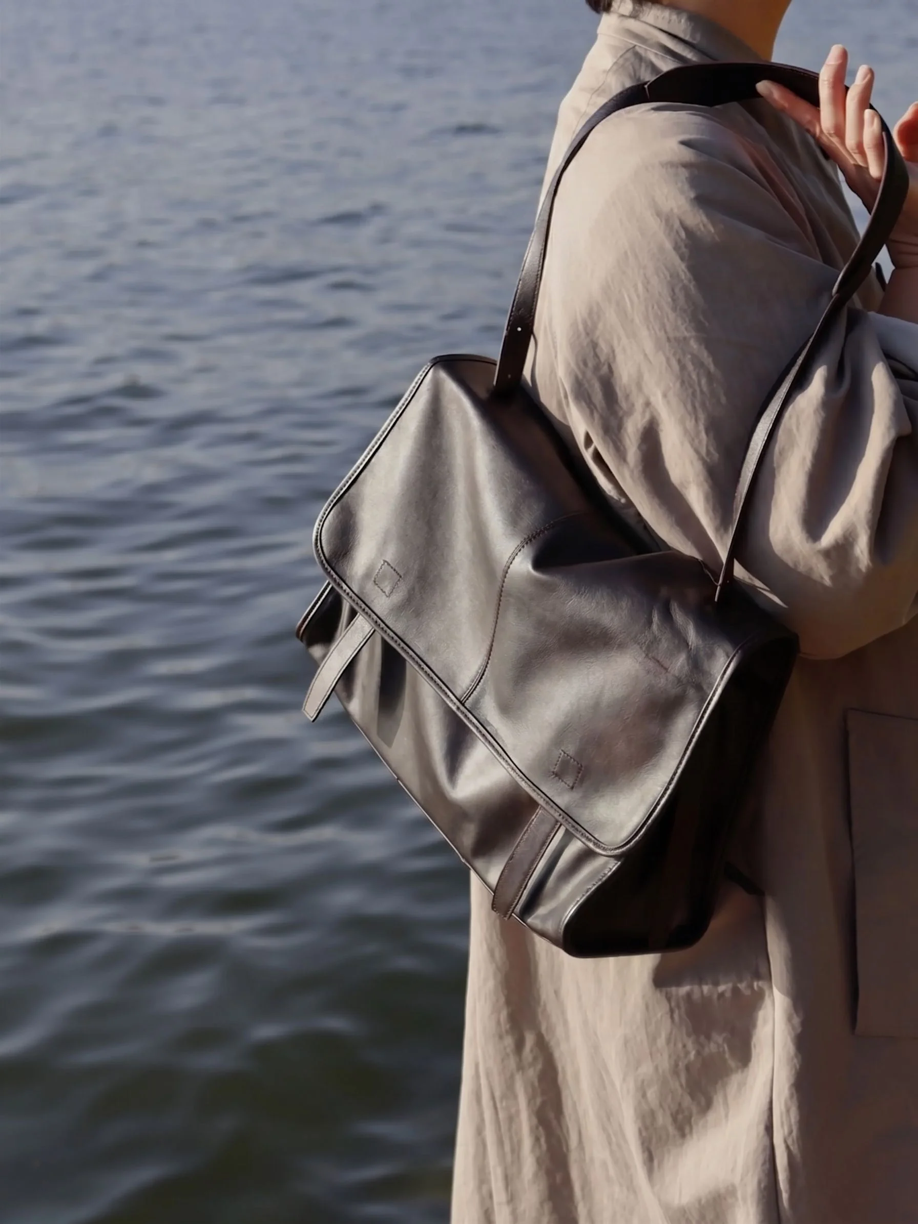 Top Grain Leather Foldover Shoulder Bag - Image 2
