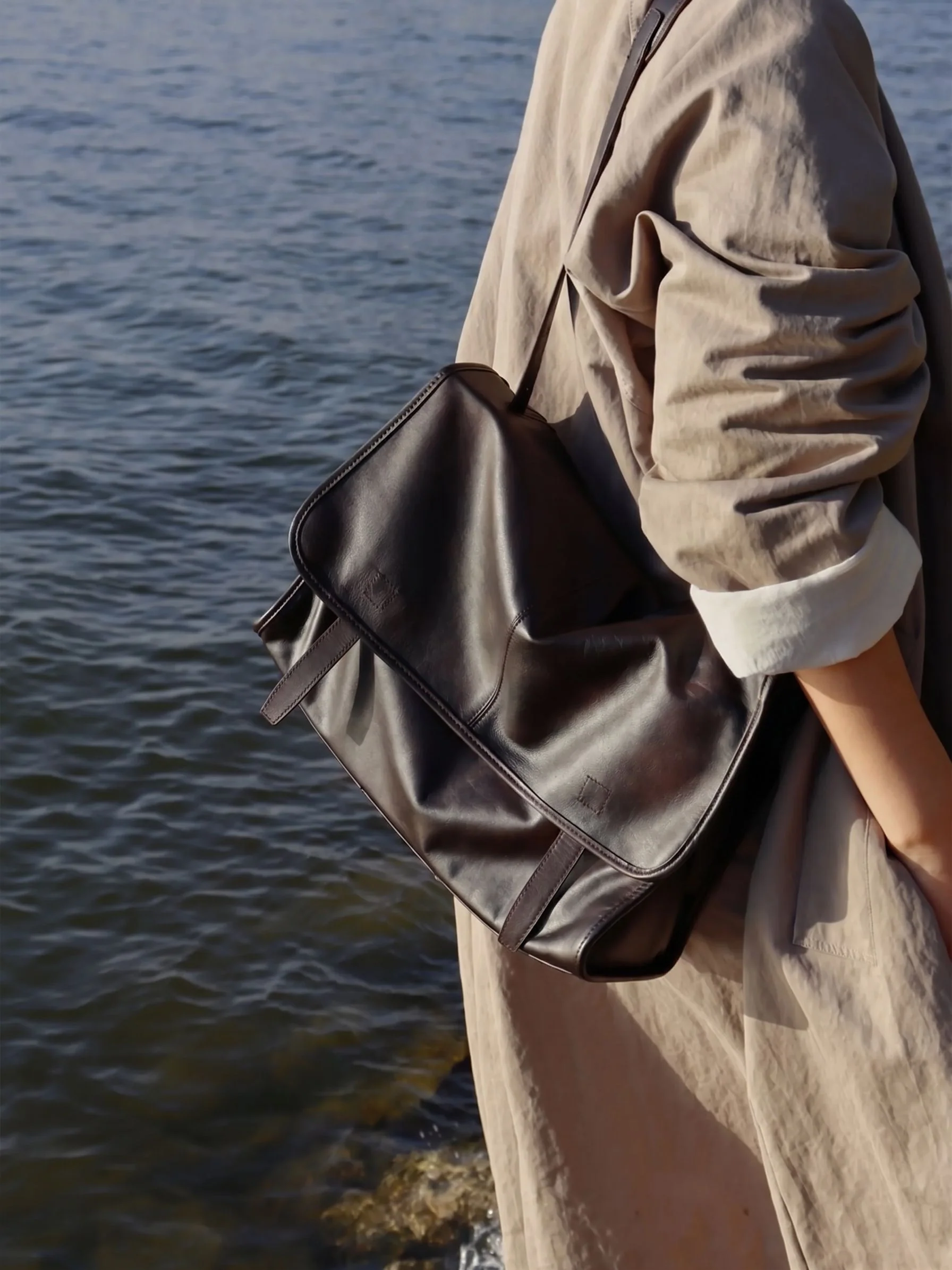 Top Grain Leather Foldover Shoulder Bag - Image 3