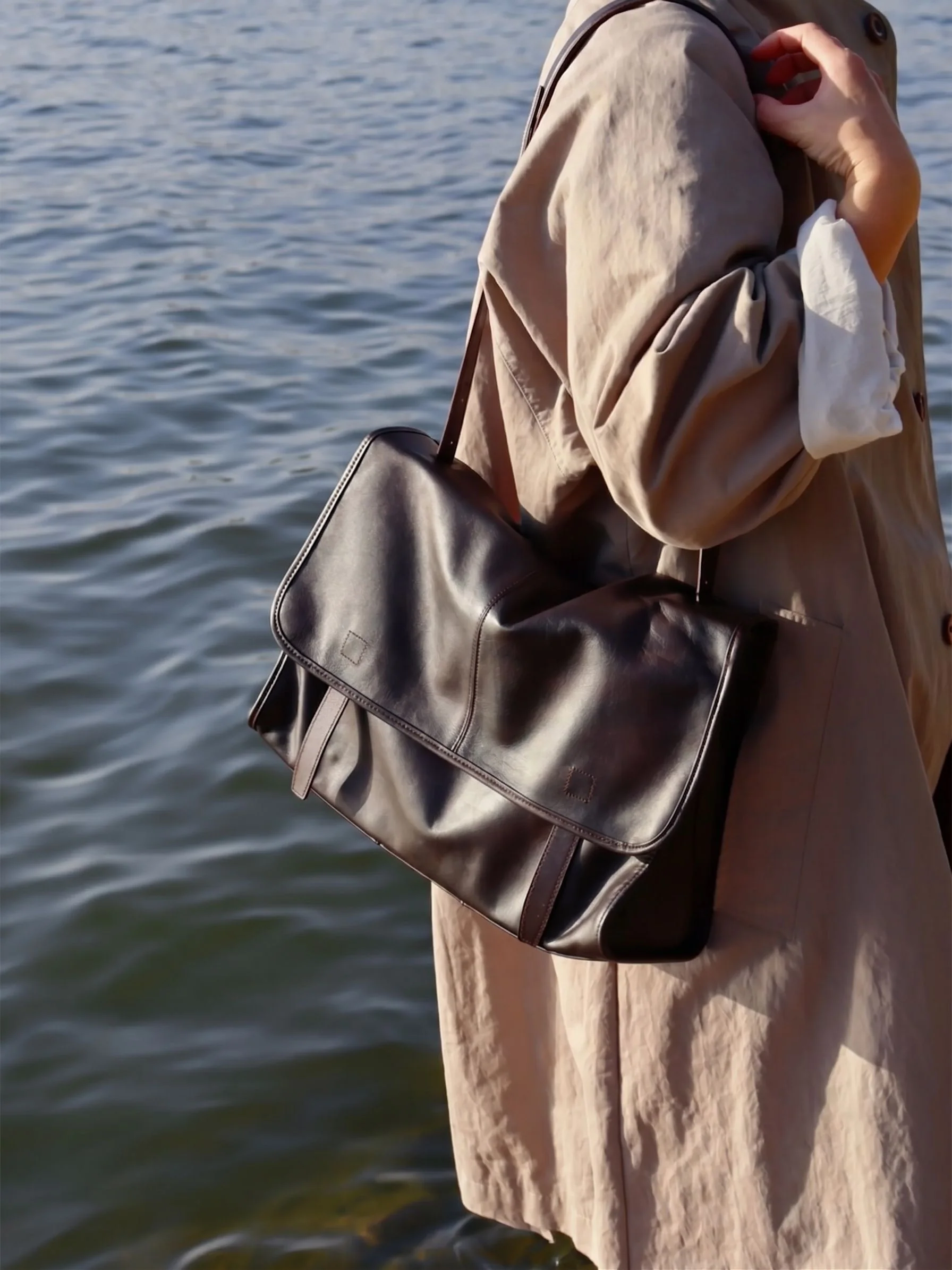 Top Grain Leather Foldover Shoulder Bag - Image 4