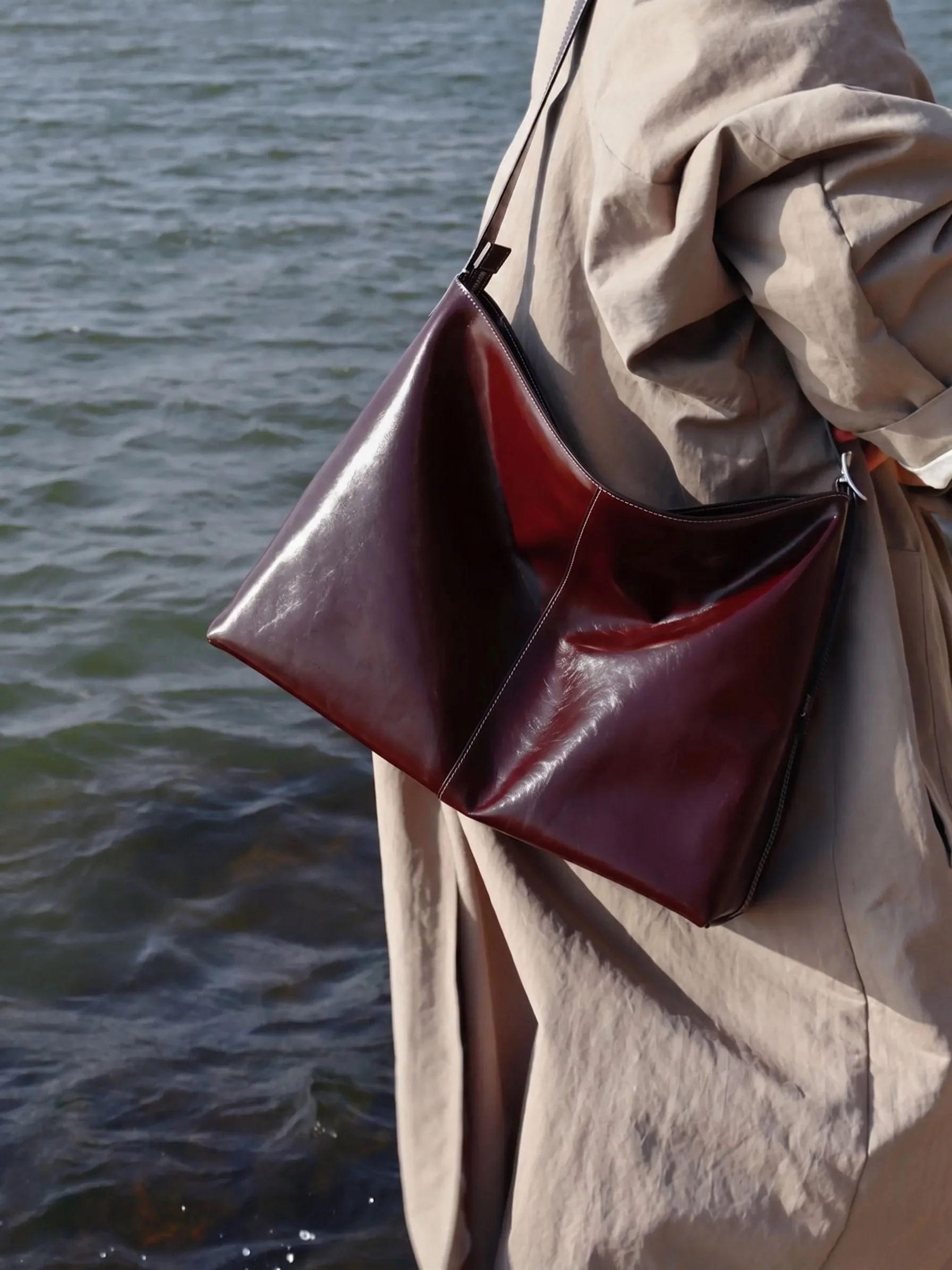 Top Grain Leather Glossy Hobo Bag - Image 4