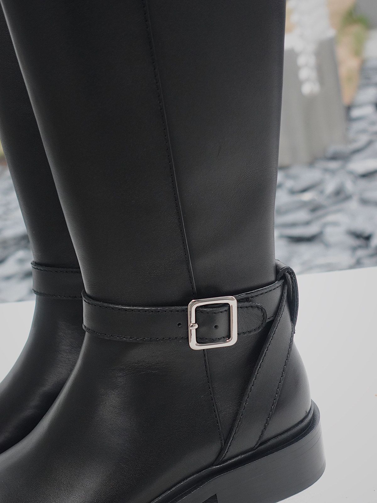 Top Grain Leather Harness Knee Boots - Image 6