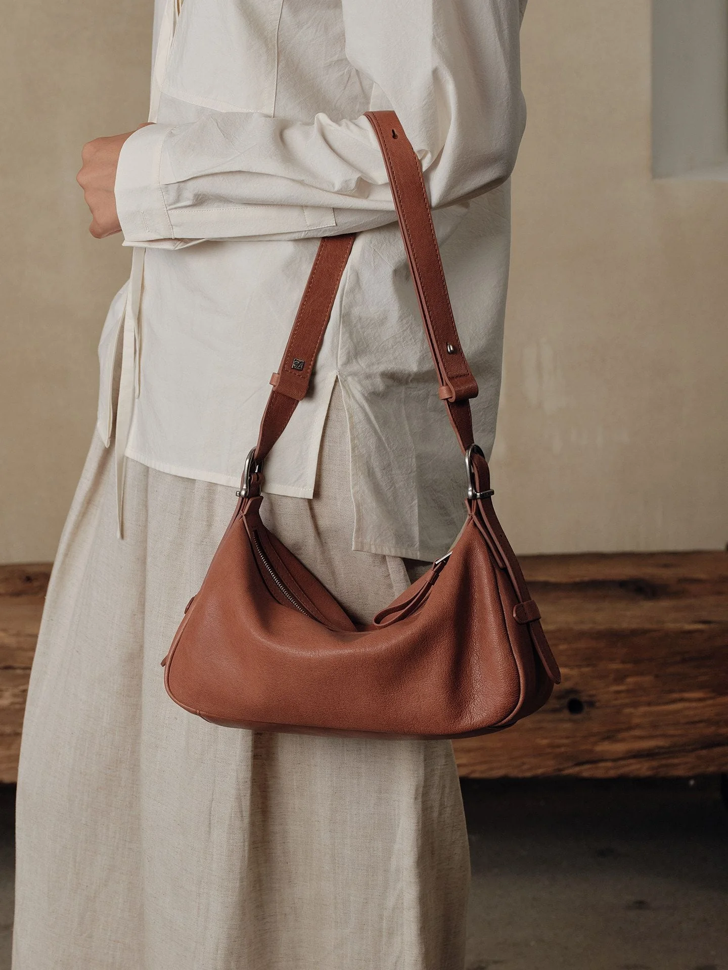 Top-Grain Leather Hobo Bag - Image 3