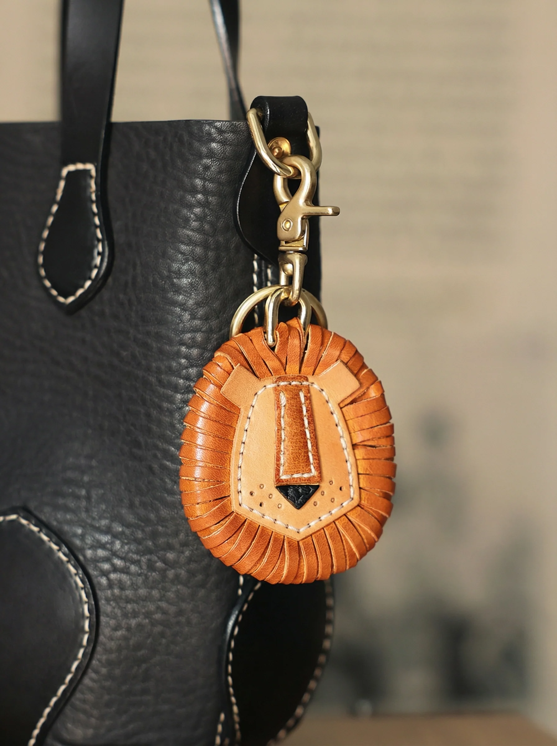 Top-Grain Leather Lion Bag Charm