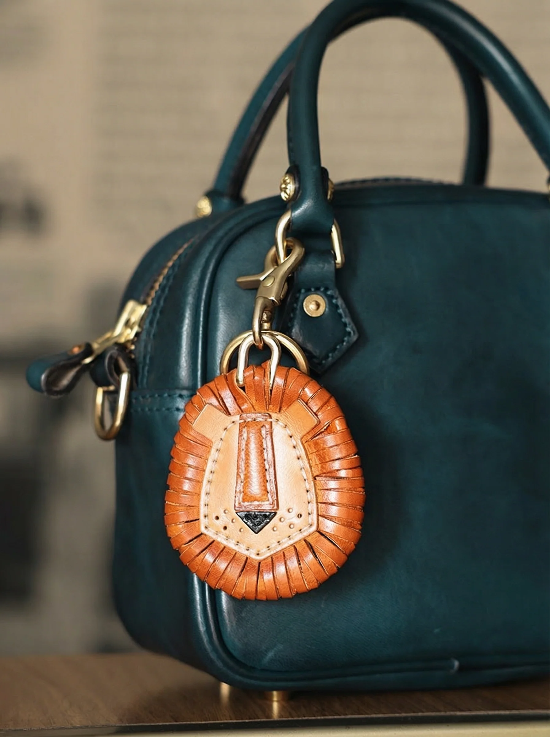 Top-Grain Leather Lion Bag Charm - Image 2