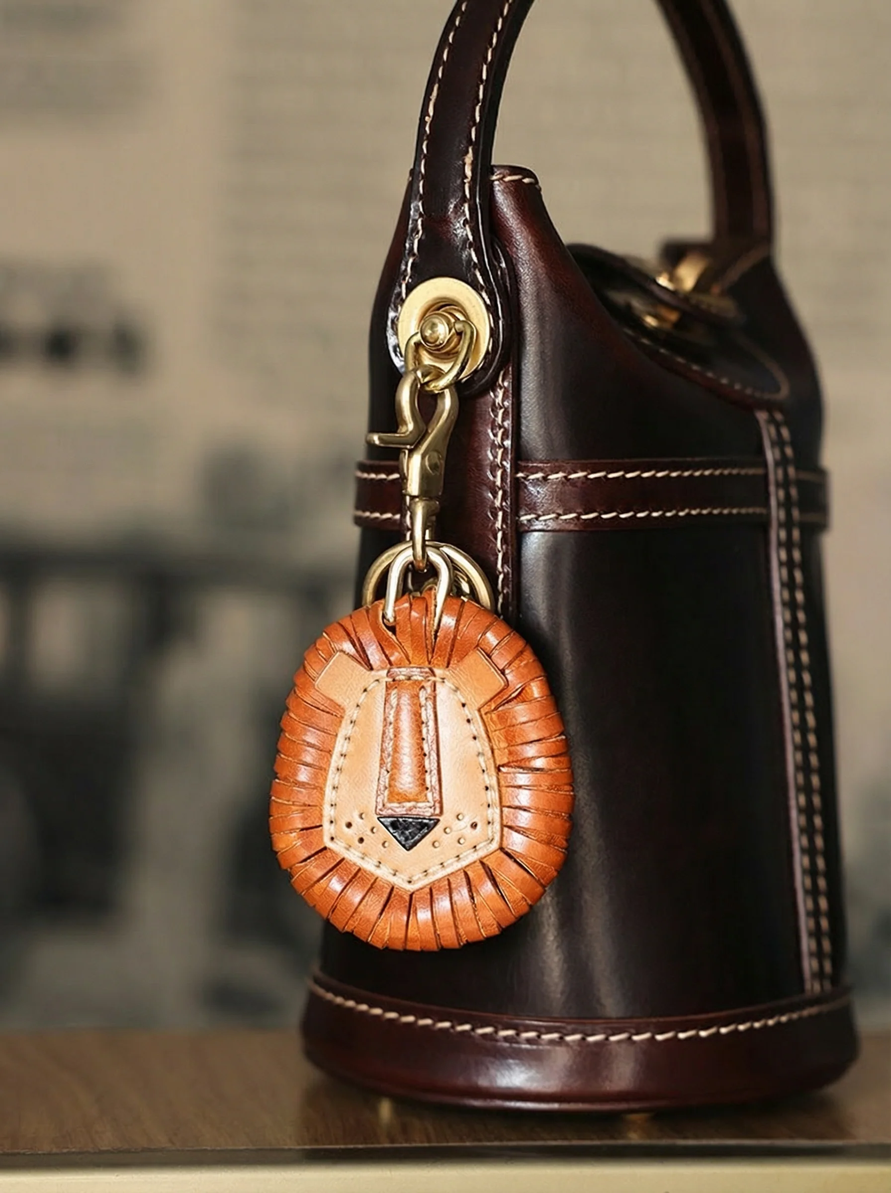 Top-Grain Leather Lion Bag Charm - Image 3