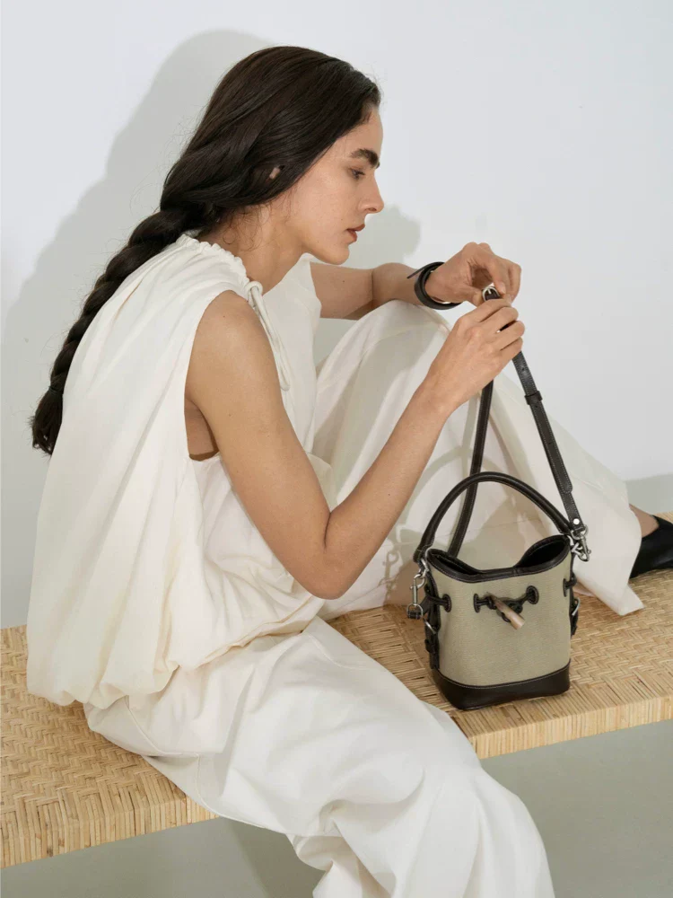 Top-Grain Leather Mini Bucket Crossbody Bag