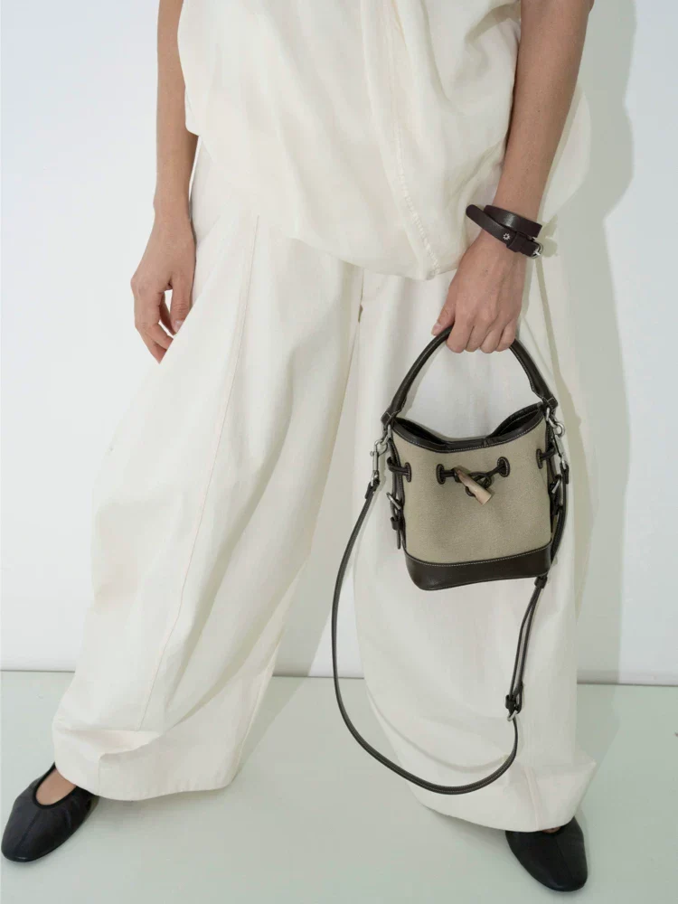 Top-Grain Leather Mini Bucket Crossbody Bag - Image 2