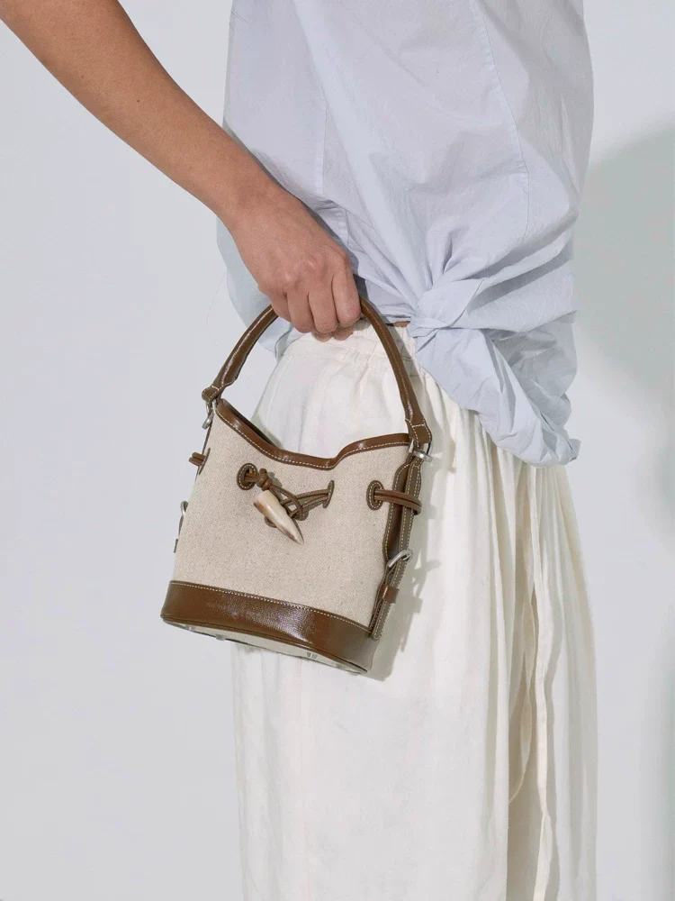 Top-Grain Leather Mini Bucket Crossbody Bag - Image 3