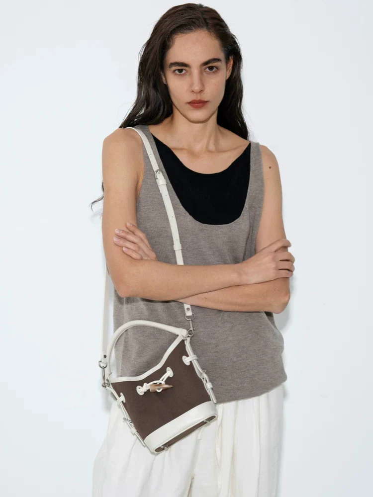 Top-Grain Leather Mini Bucket Crossbody Bag - Image 4