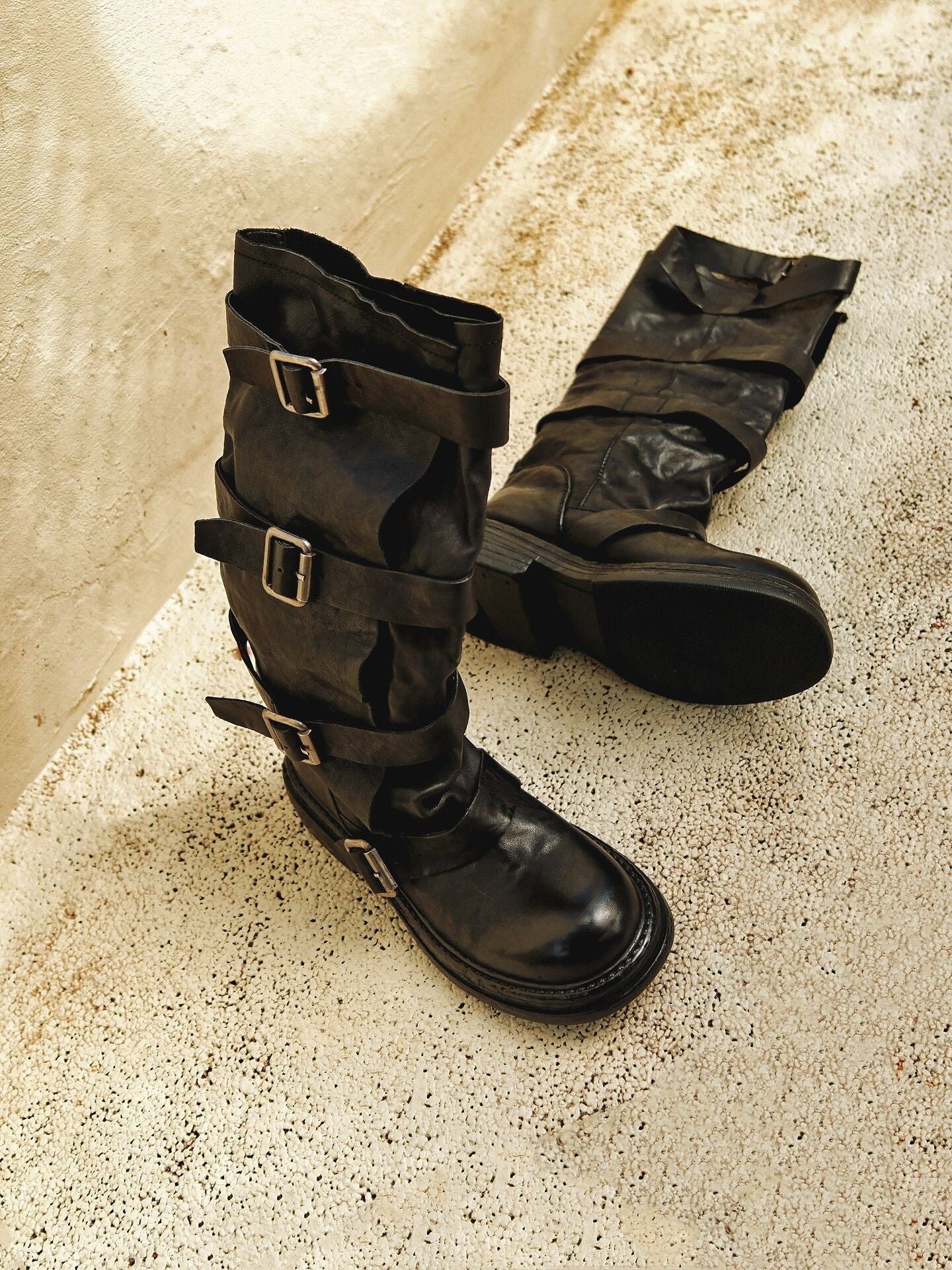 Top-Grain Leather Multi-Buckle Tall Boots - Image 3