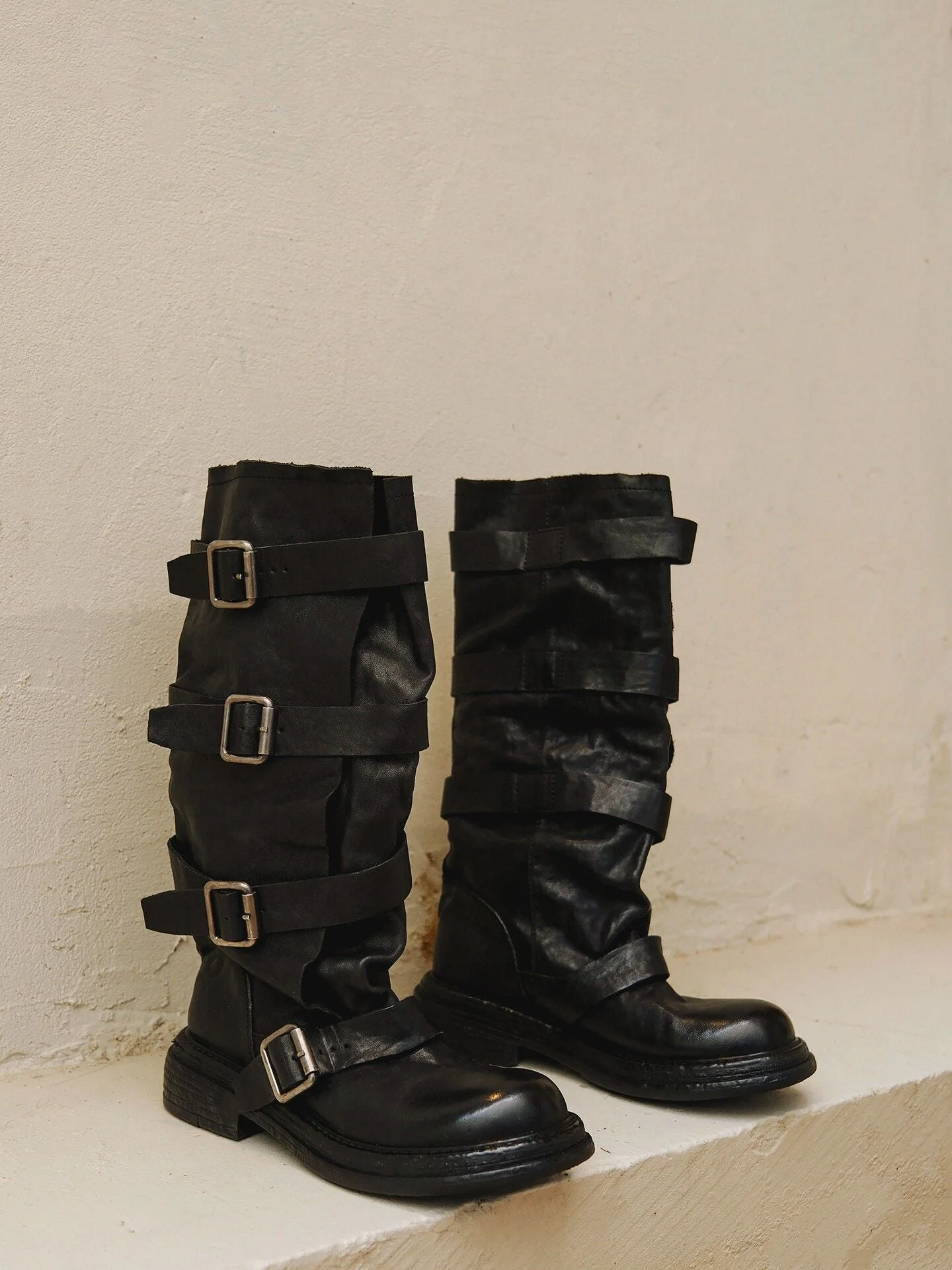 Top-Grain Leather Multi-Buckle Tall Boots - Image 5
