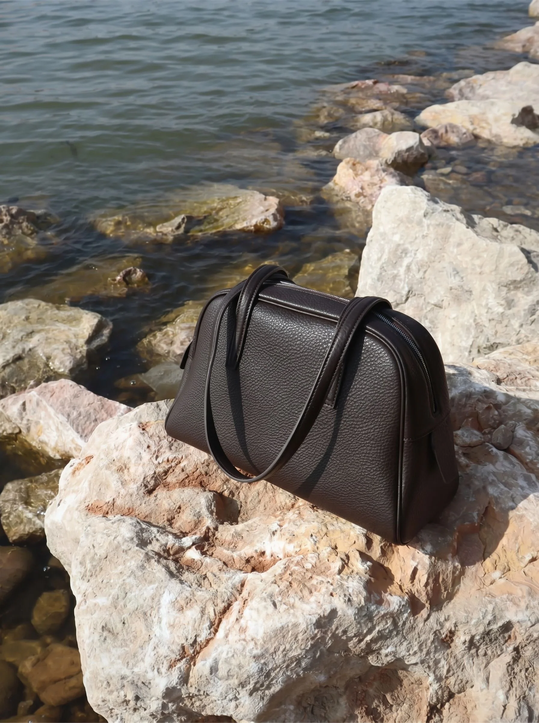 Top Grain Leather Pebbled Barrel Bag