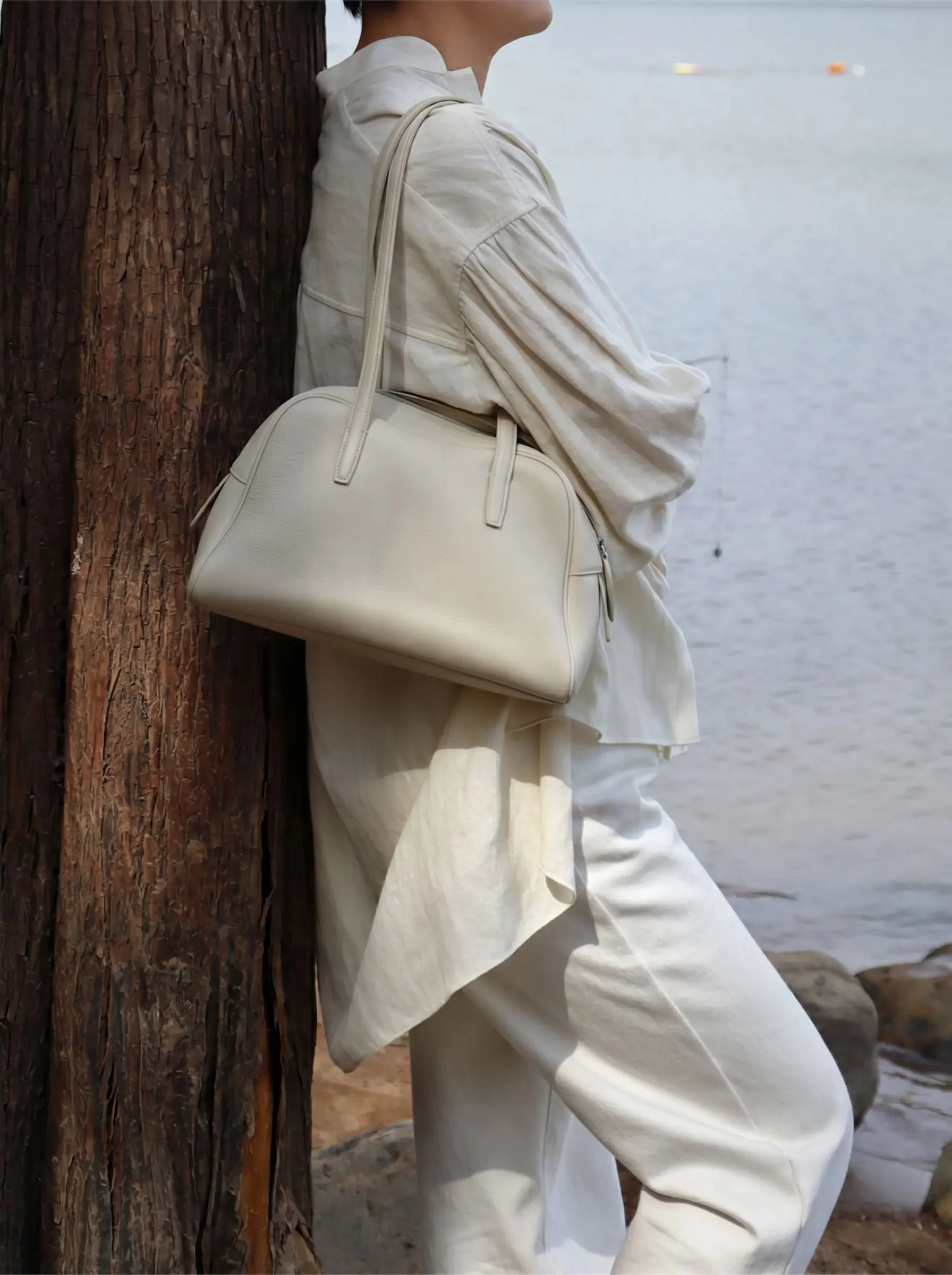Top Grain Leather Pebbled Barrel Bag - Image 2