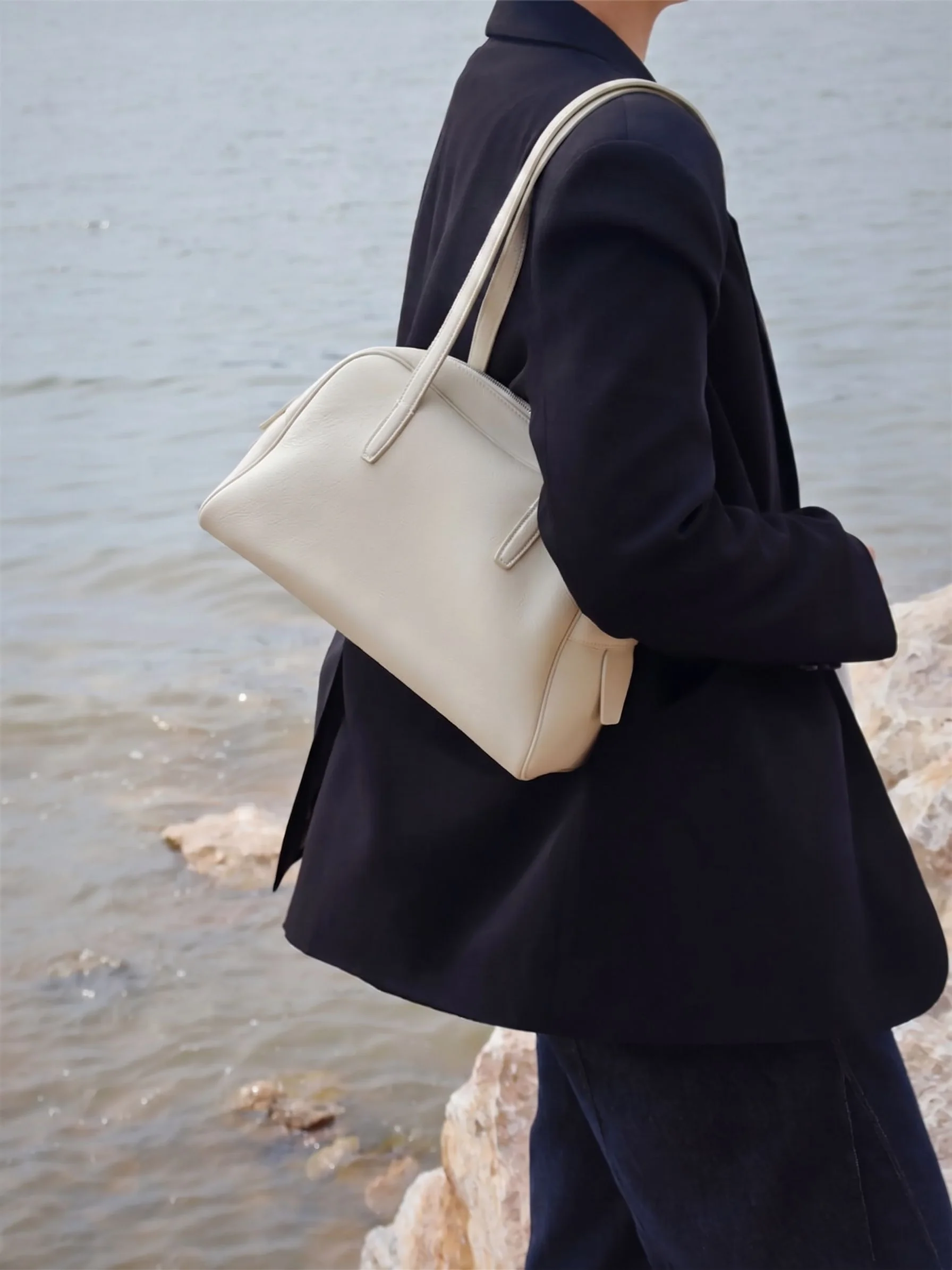 Top Grain Leather Pebbled Barrel Bag - Image 3