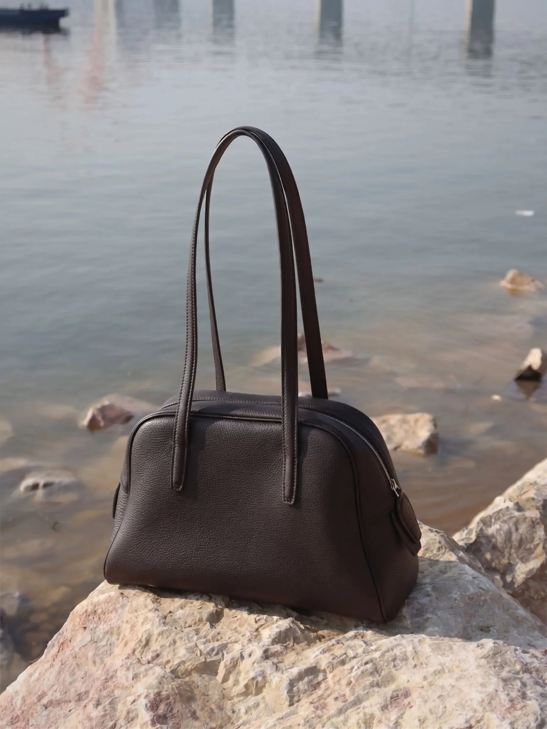 Top Grain Leather Pebbled Barrel Bag - Image 4