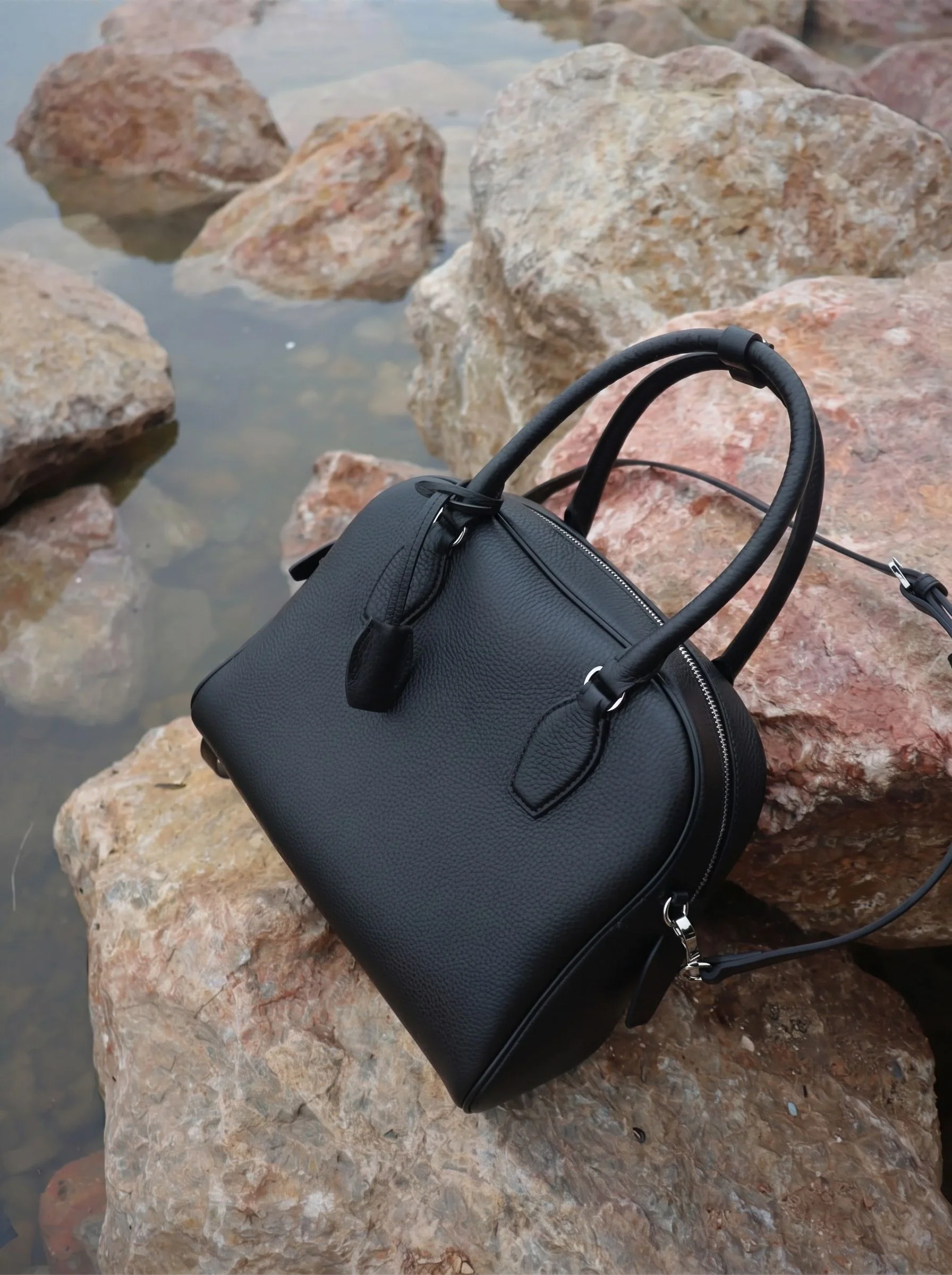 Top Grain Leather Pebbled Dome Satchel - Image 3