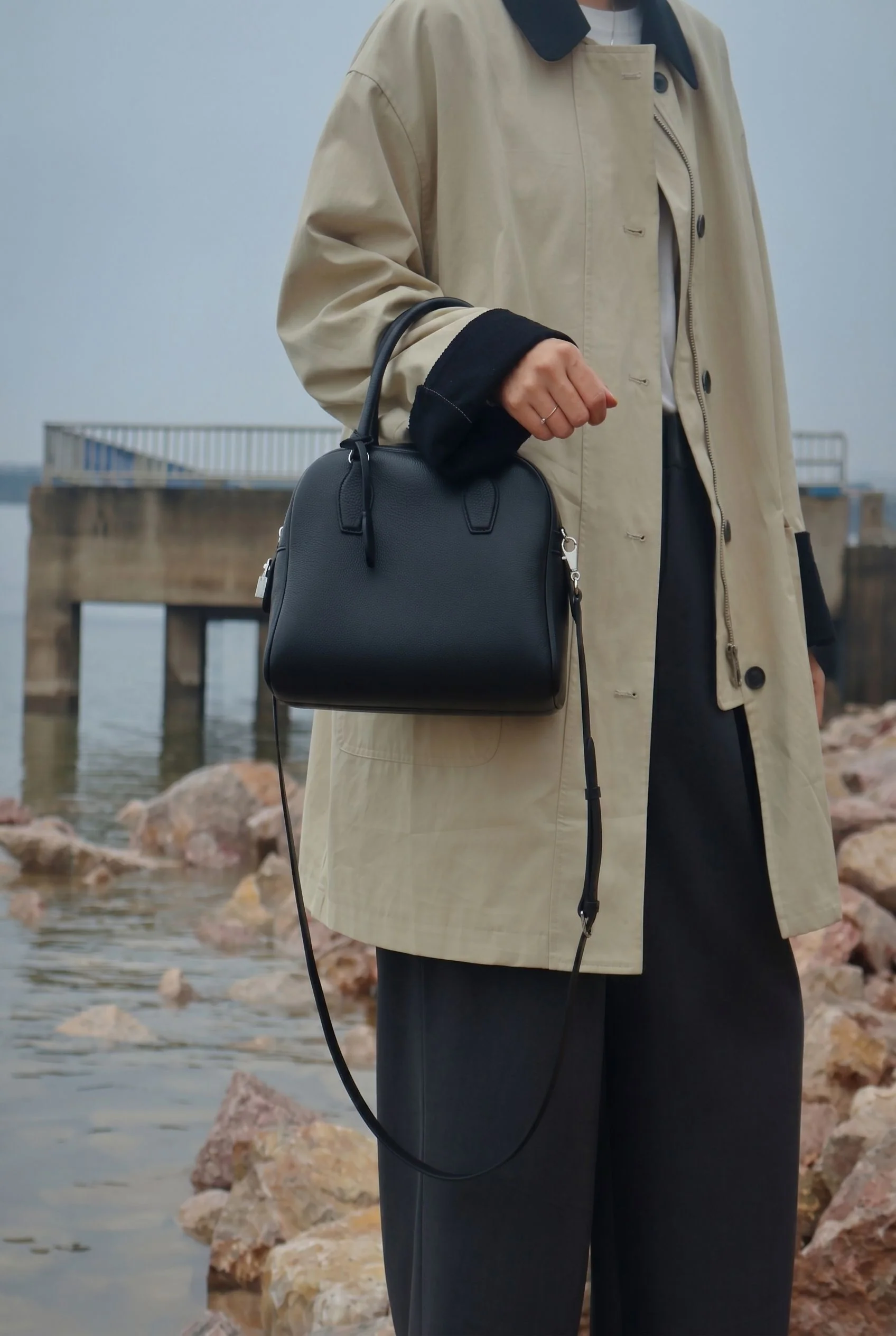 Top Grain Leather Pebbled Dome Satchel - Image 5
