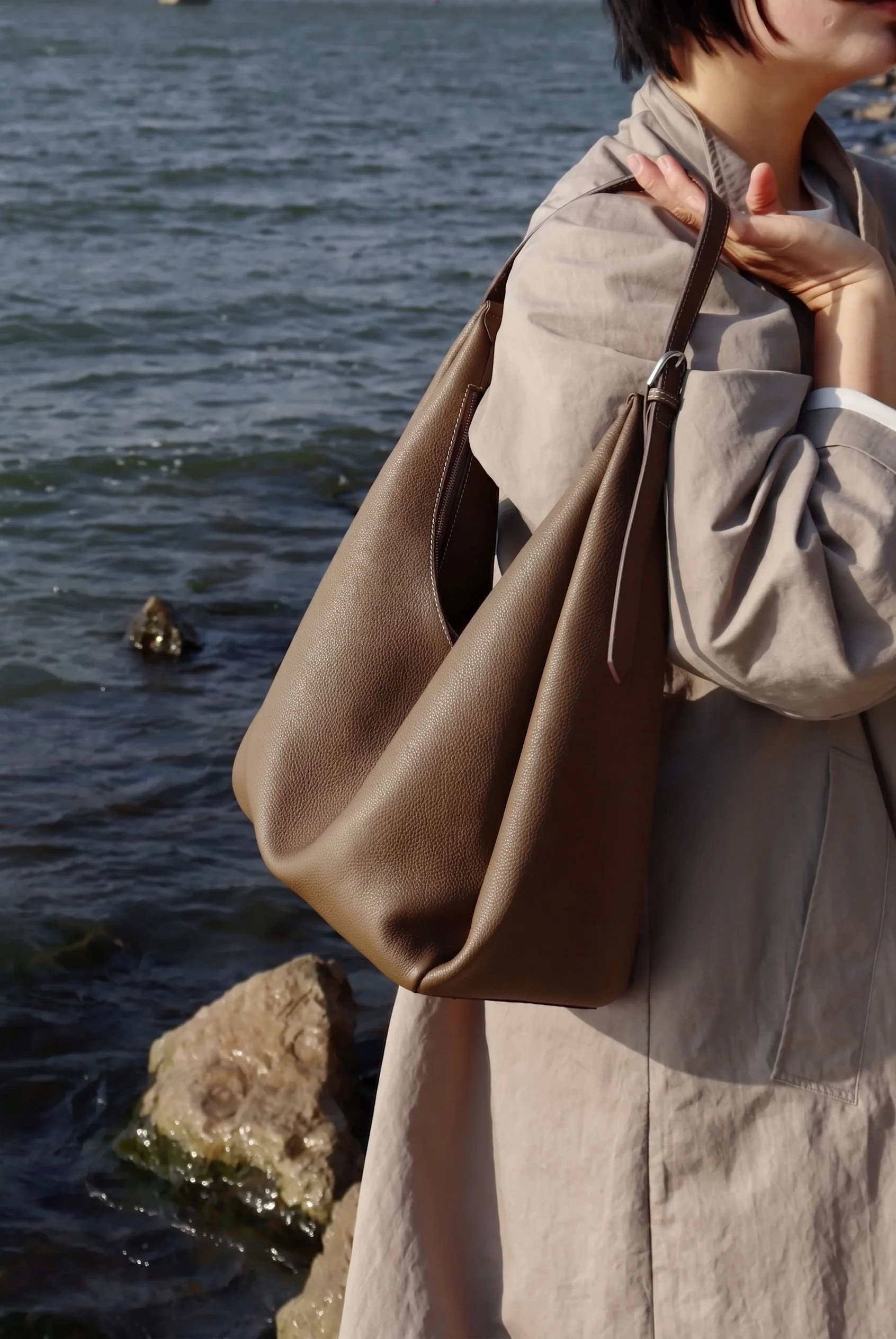 Top Grain Leather Pebbled Hobo Bag - Image 4