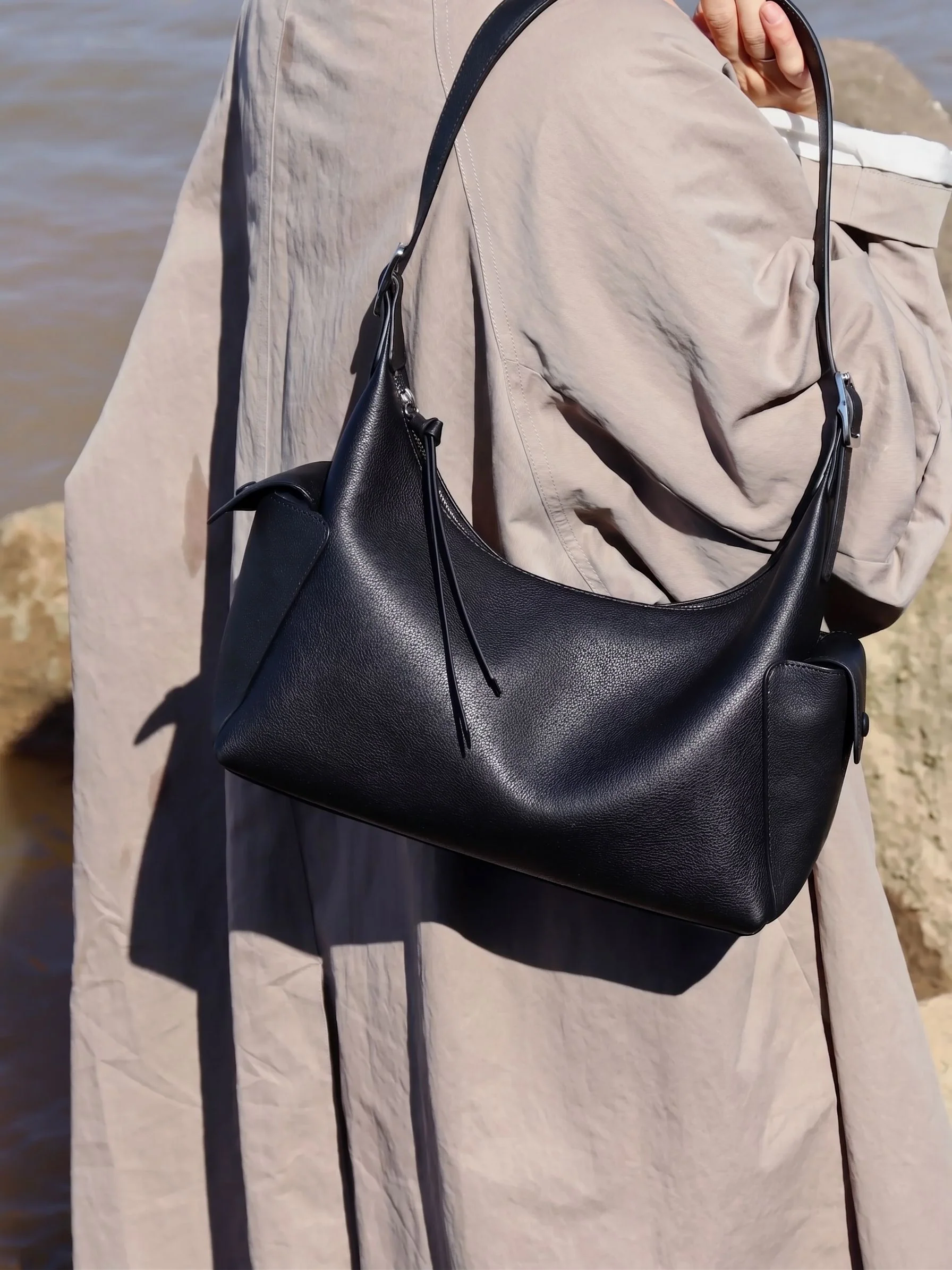 Top Grain Leather Pebbled Hobo Bag - Image 3