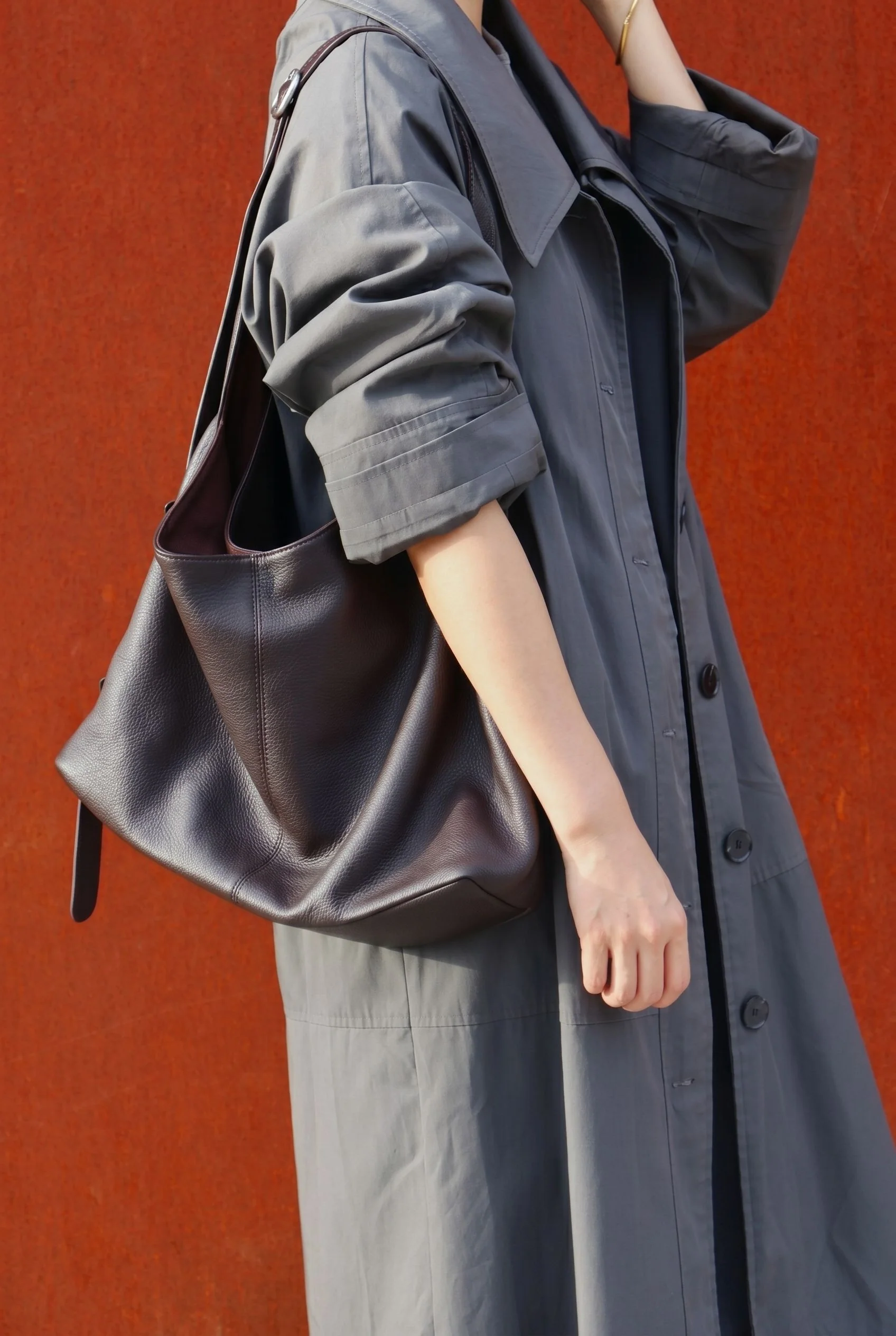Top Grain Leather Pebbled Hobo Bag - Image 5