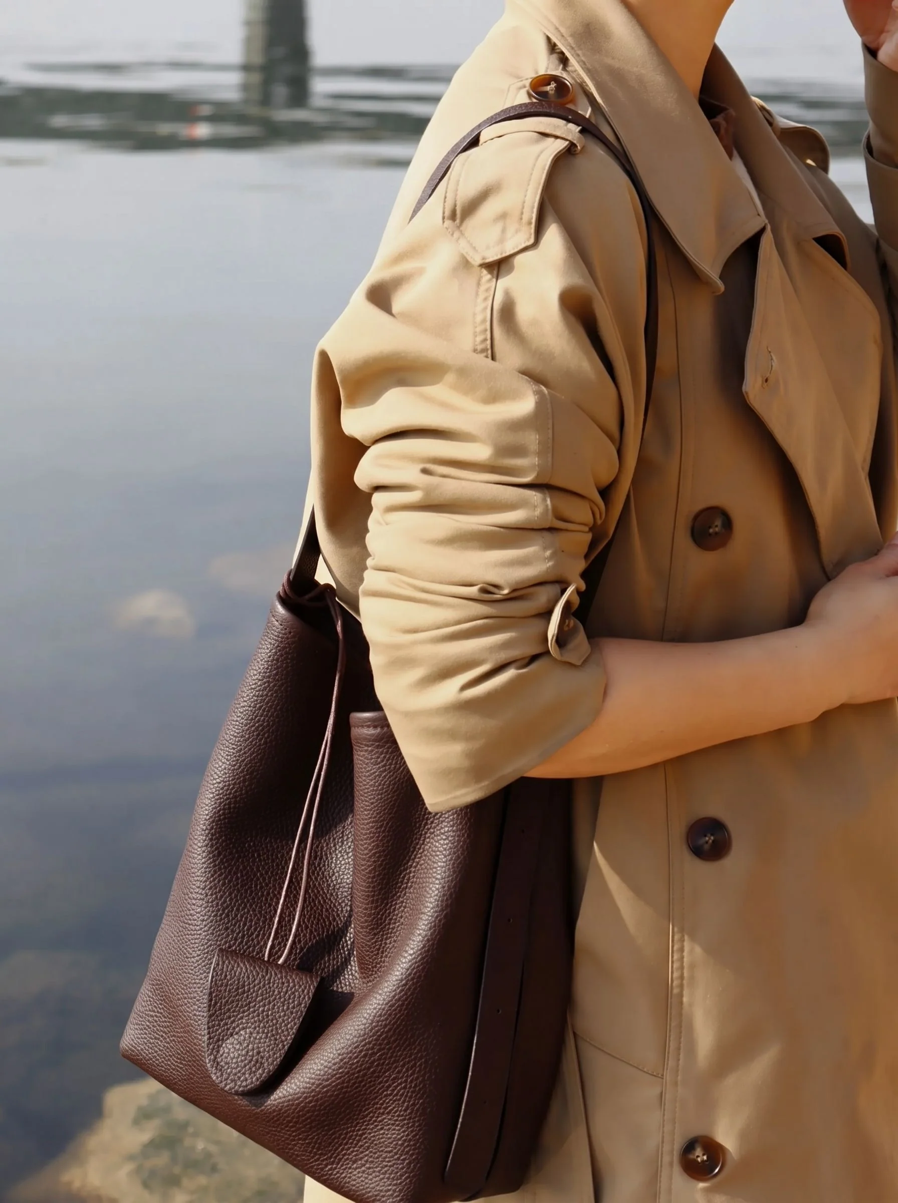 Top Grain Leather Pebbled Shoulder Bag