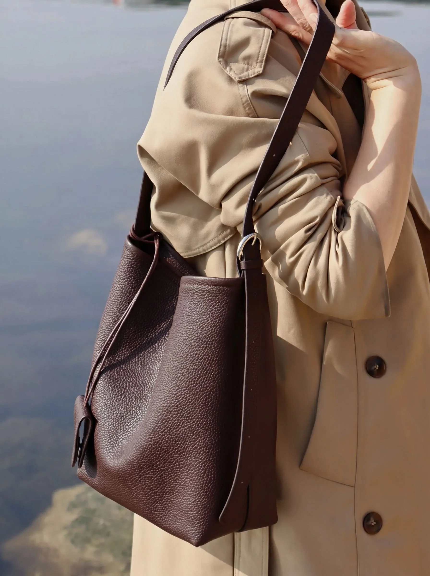 Top Grain Leather Pebbled Shoulder Bag - Image 2