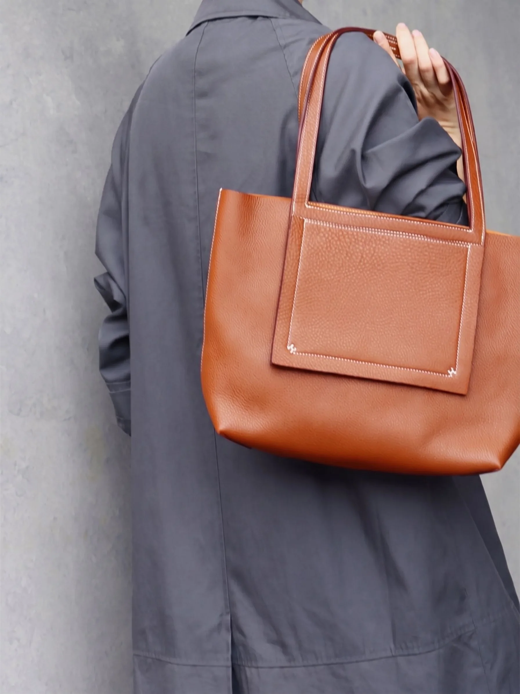 Top Grain Leather Pebbled Tote - Image 4