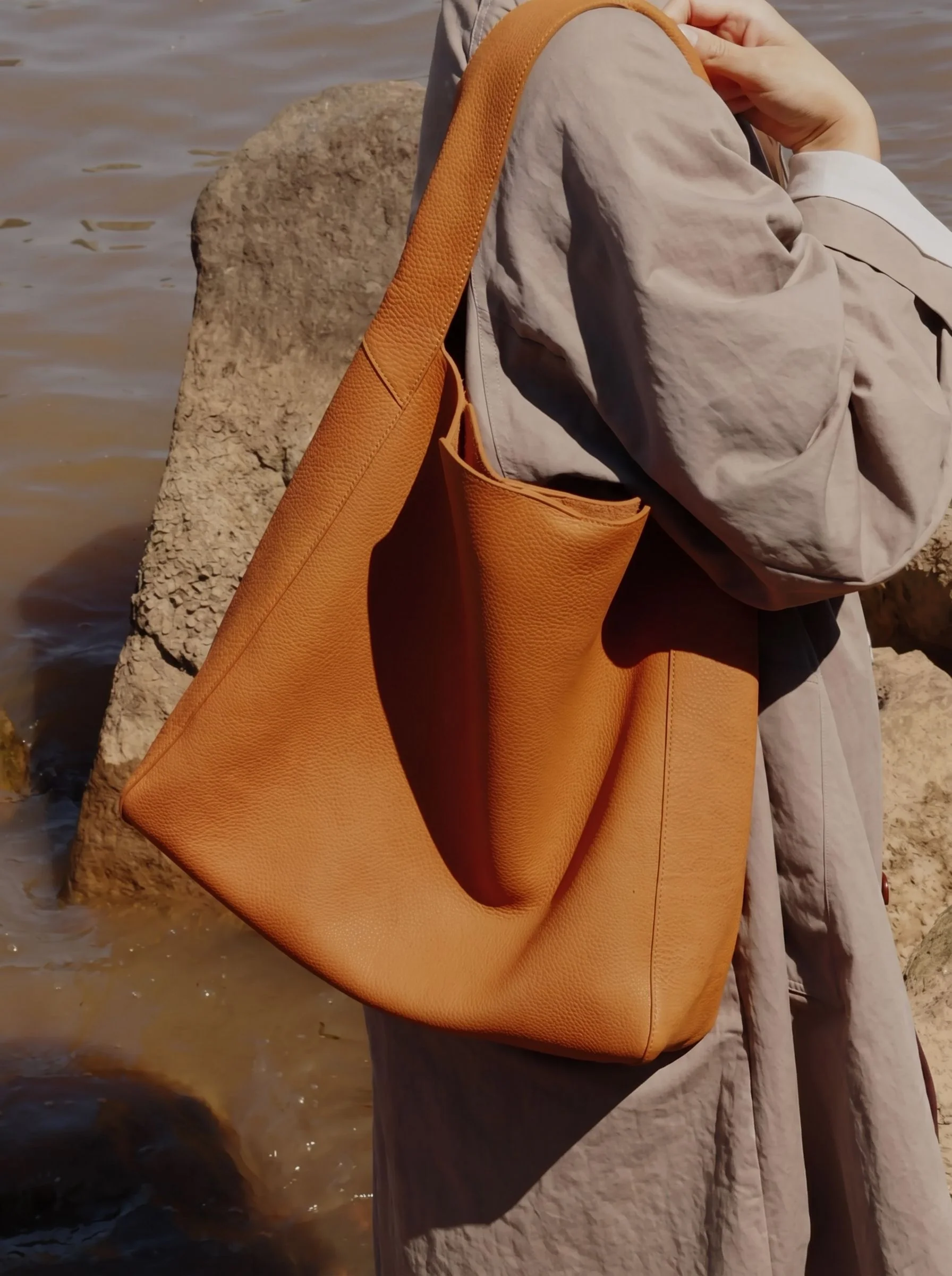 Top Grain Leather Pebbled Tote - Image 3