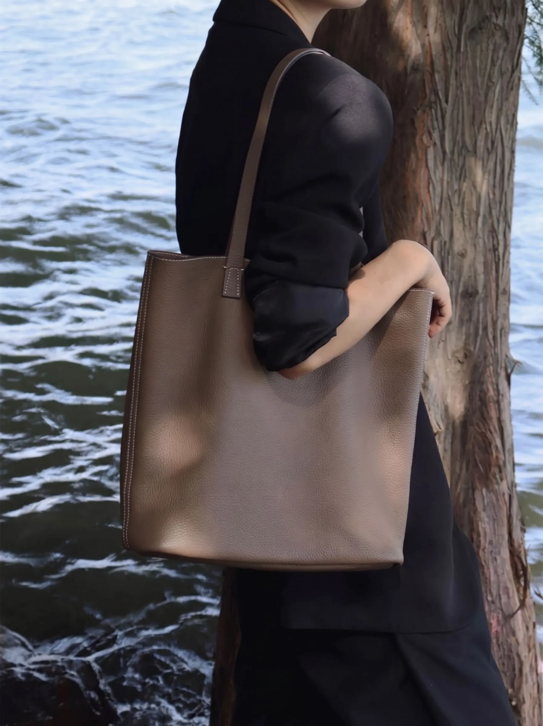 Top Grain Leather Pebbled Tote Bag - Image 3