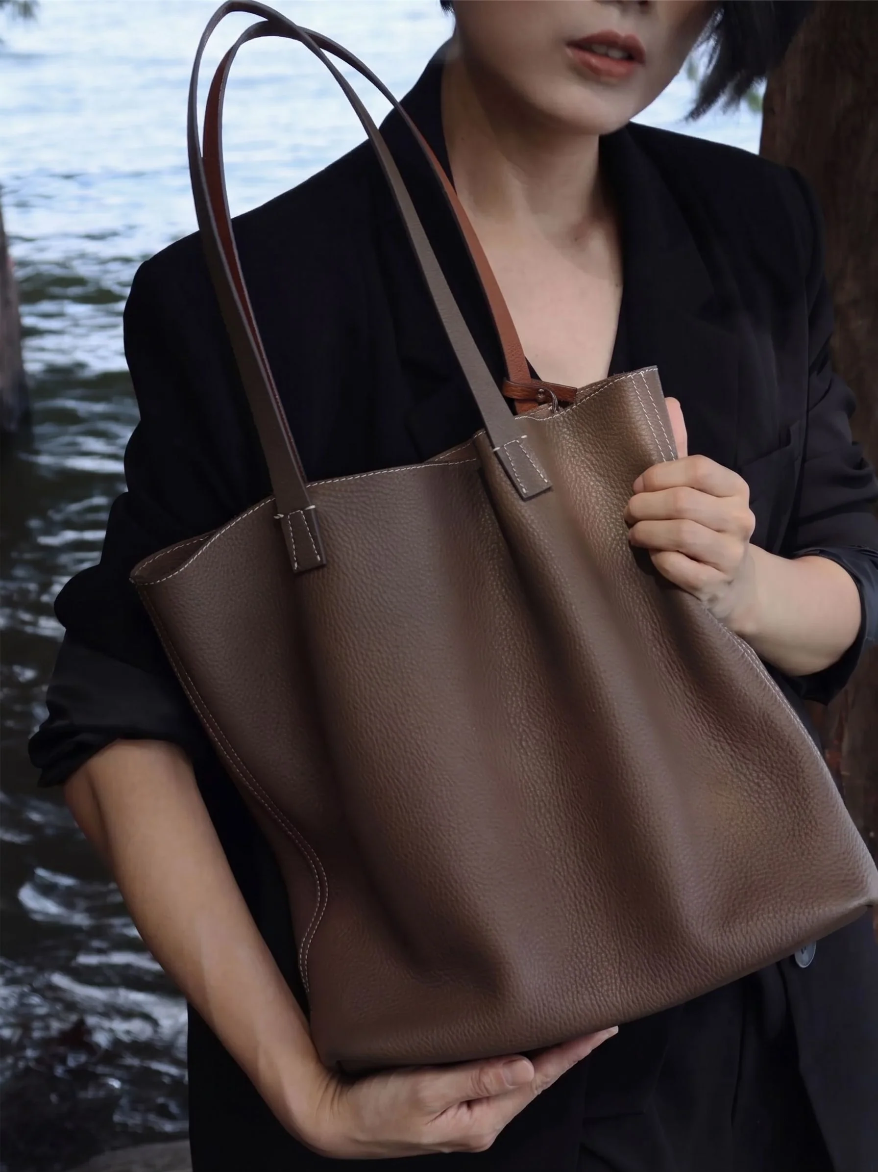 Top Grain Leather Pebbled Tote Bag - Image 4