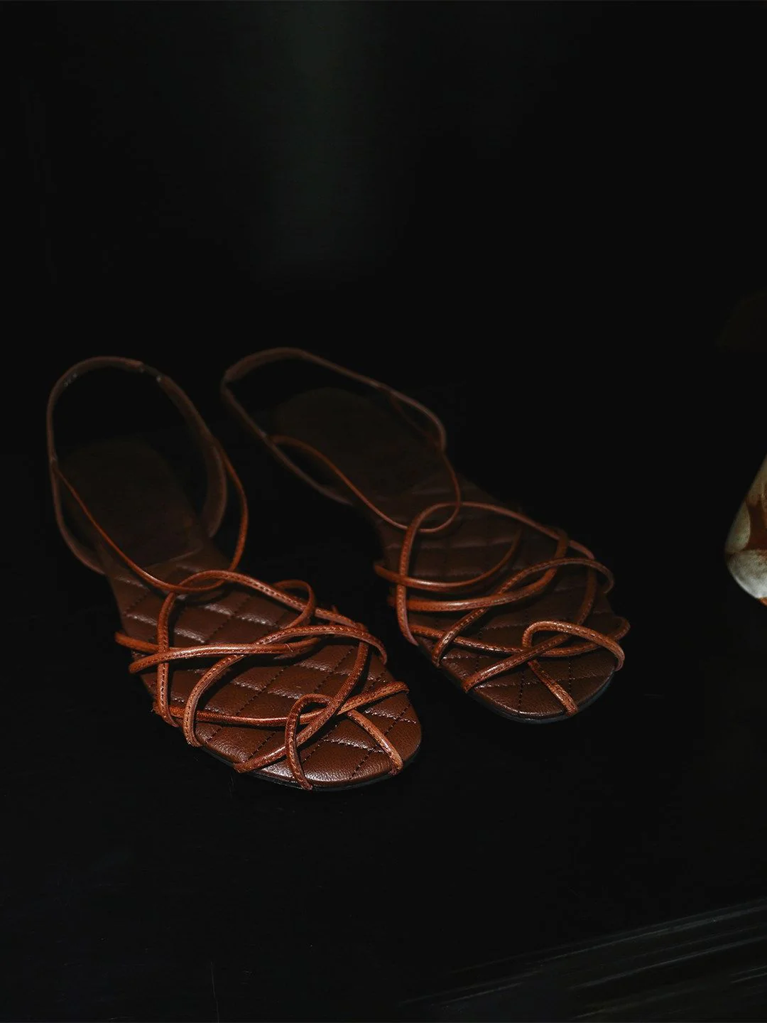 Top-Grain Leather Quilted Cage Sandals - Image 2