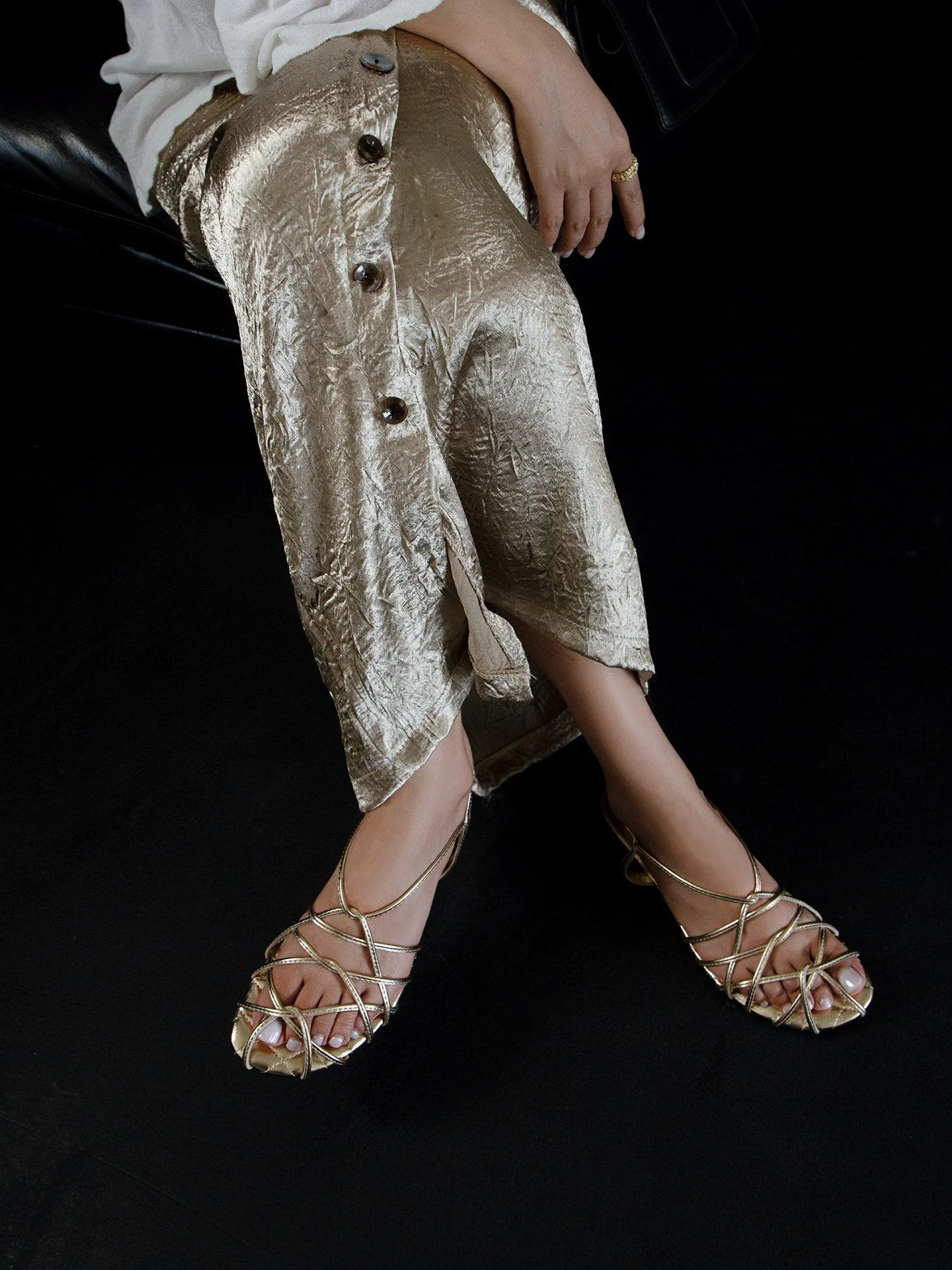 Top-Grain Leather Quilted Cage Sandals - Image 7