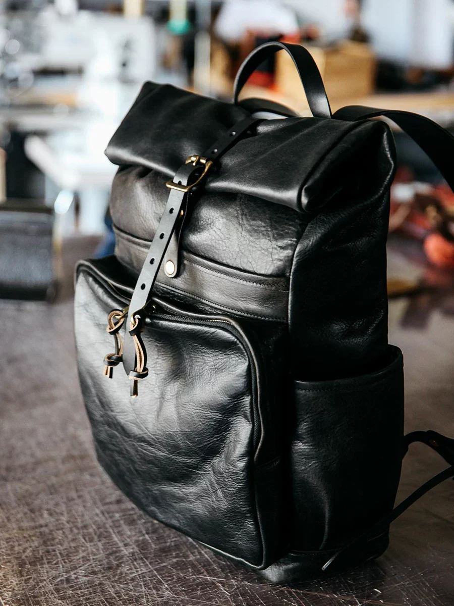 Top Grain Leather Roll-Top Backpack