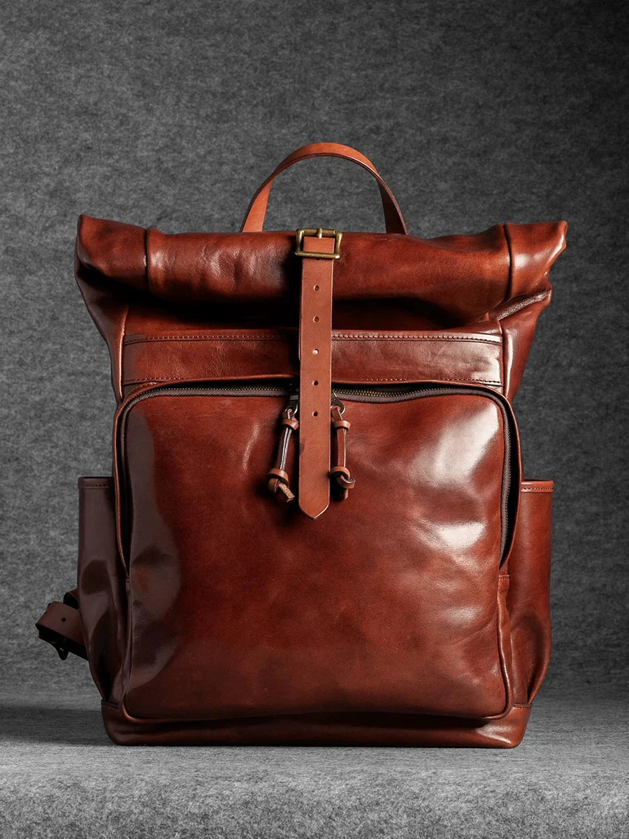 Top Grain Leather Roll-Top Backpack - Image 4