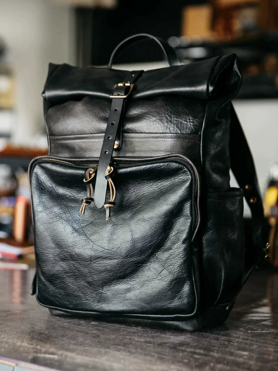 Top Grain Leather Roll-Top Backpack - Image 5