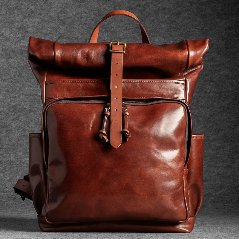 Top Grain Leather Roll-Top Backpack - Image 6