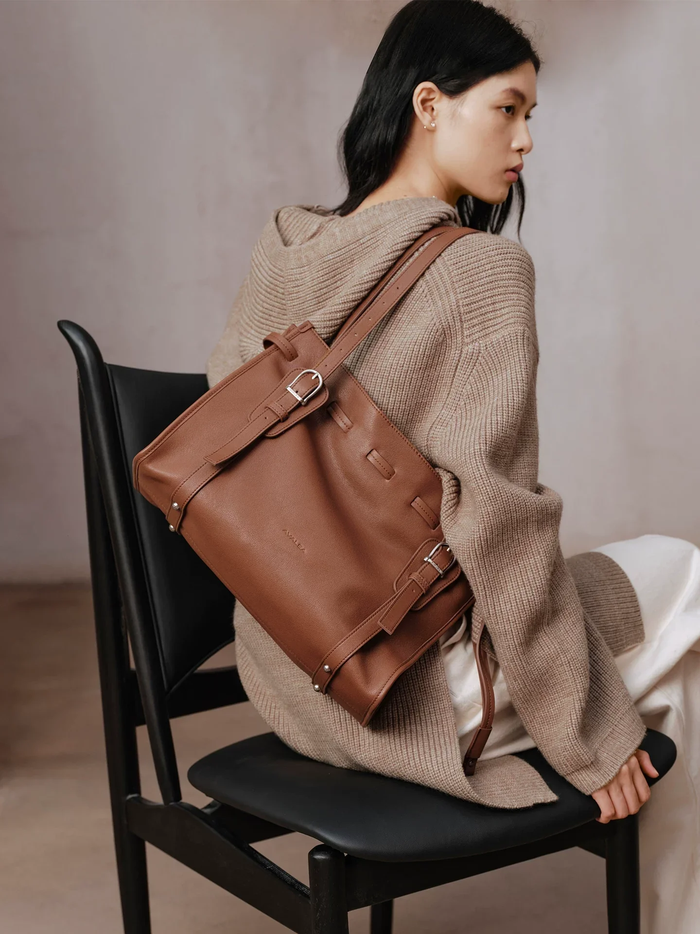 Top-Grain Leather Rolled-Handle Tote - Image 2