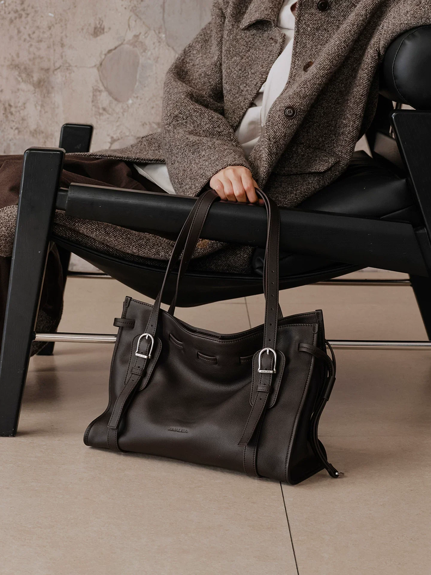 Top-Grain Leather Rolled-Handle Tote - Image 3