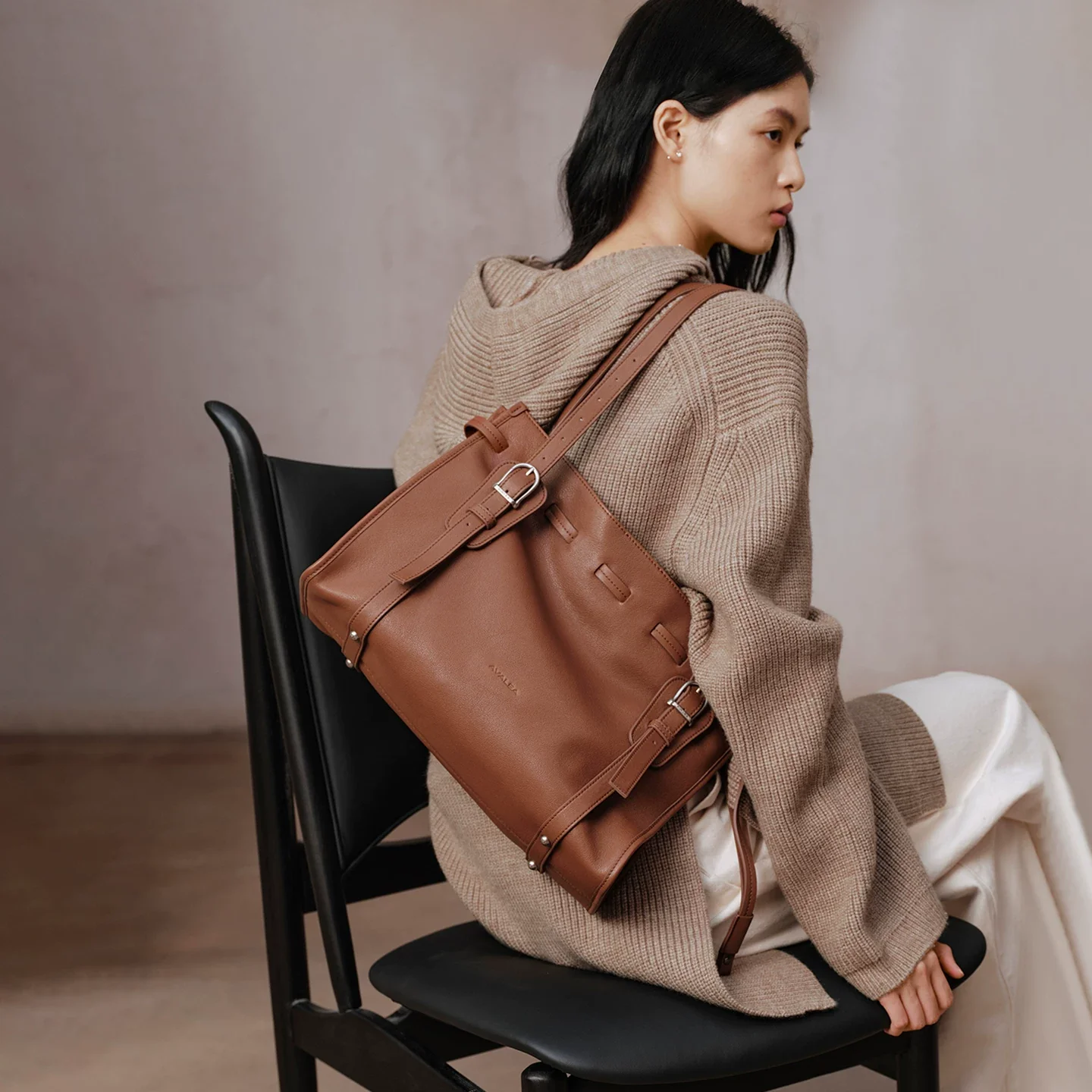 Top-Grain Leather Rolled-Handle Tote - Image 7