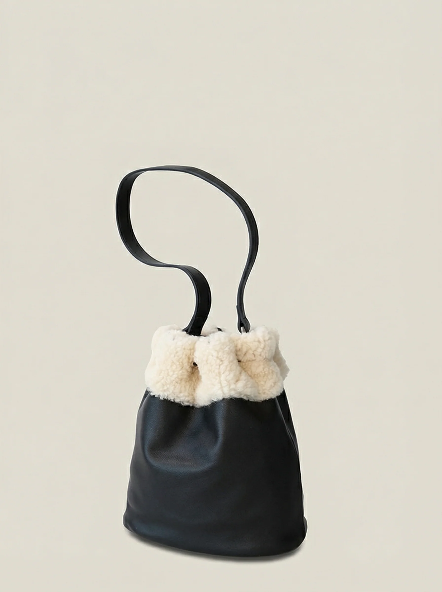 Top Grain Leather Shearling-Cuff Bucket Crossbody - Image 4