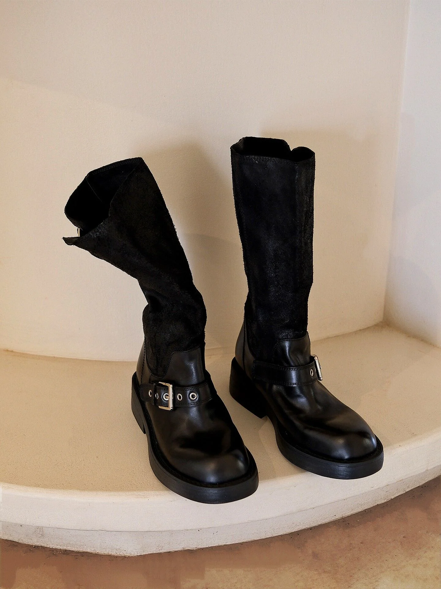 Top Grain Leather Slouch Buckle Boots - Image 7